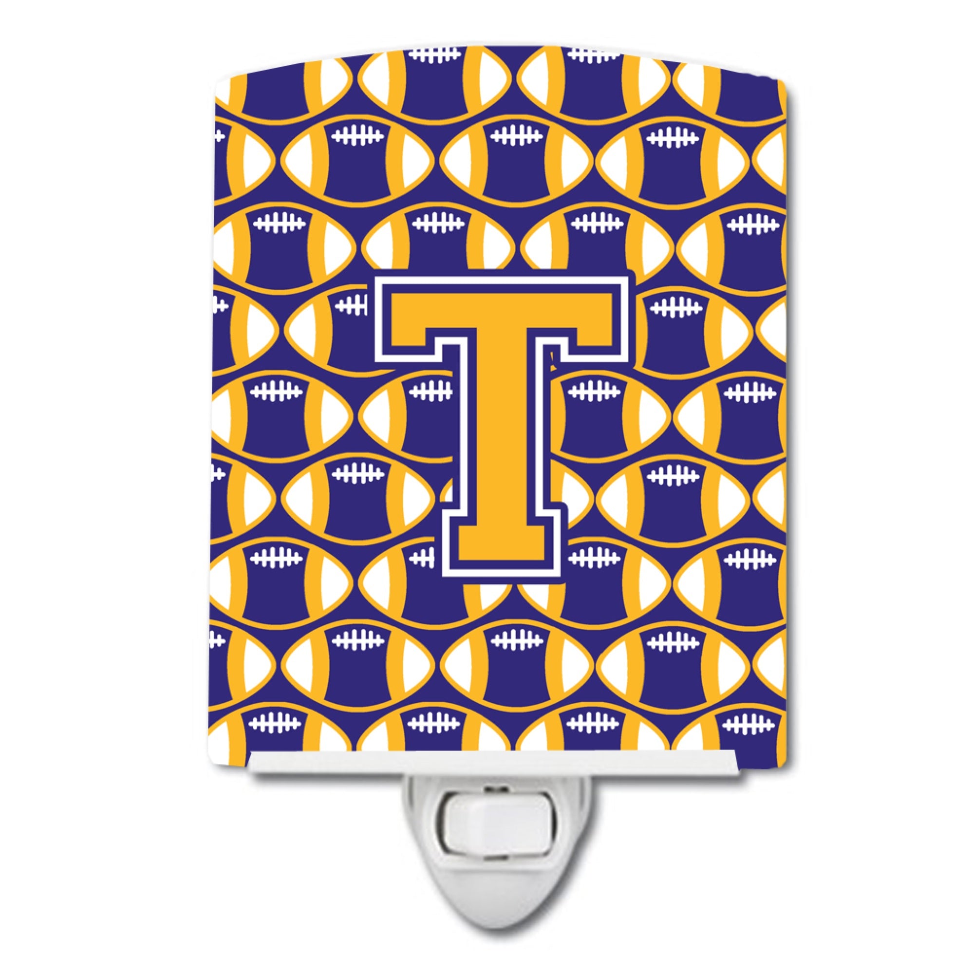  inchCarolines Treasures Letter T Football Purple and Gold Ceramic Night Light, 6x4, Multicolor inch