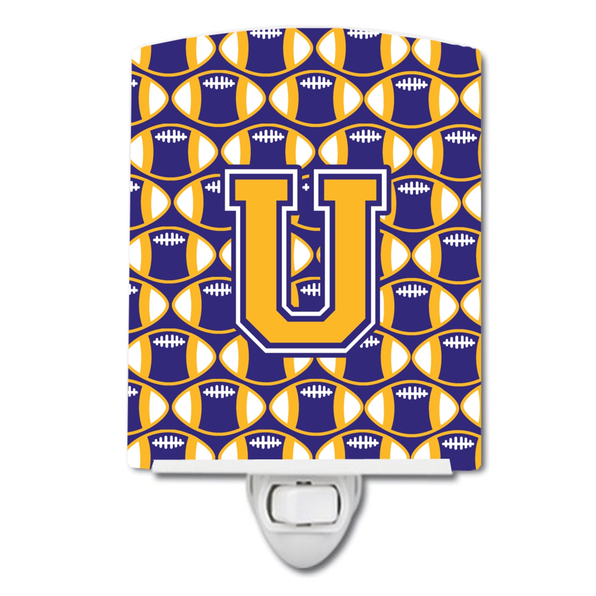  inchCarolines Treasures Letter U Football Purple and Gold Ceramic Night Light, 6x4, Multicolor inch