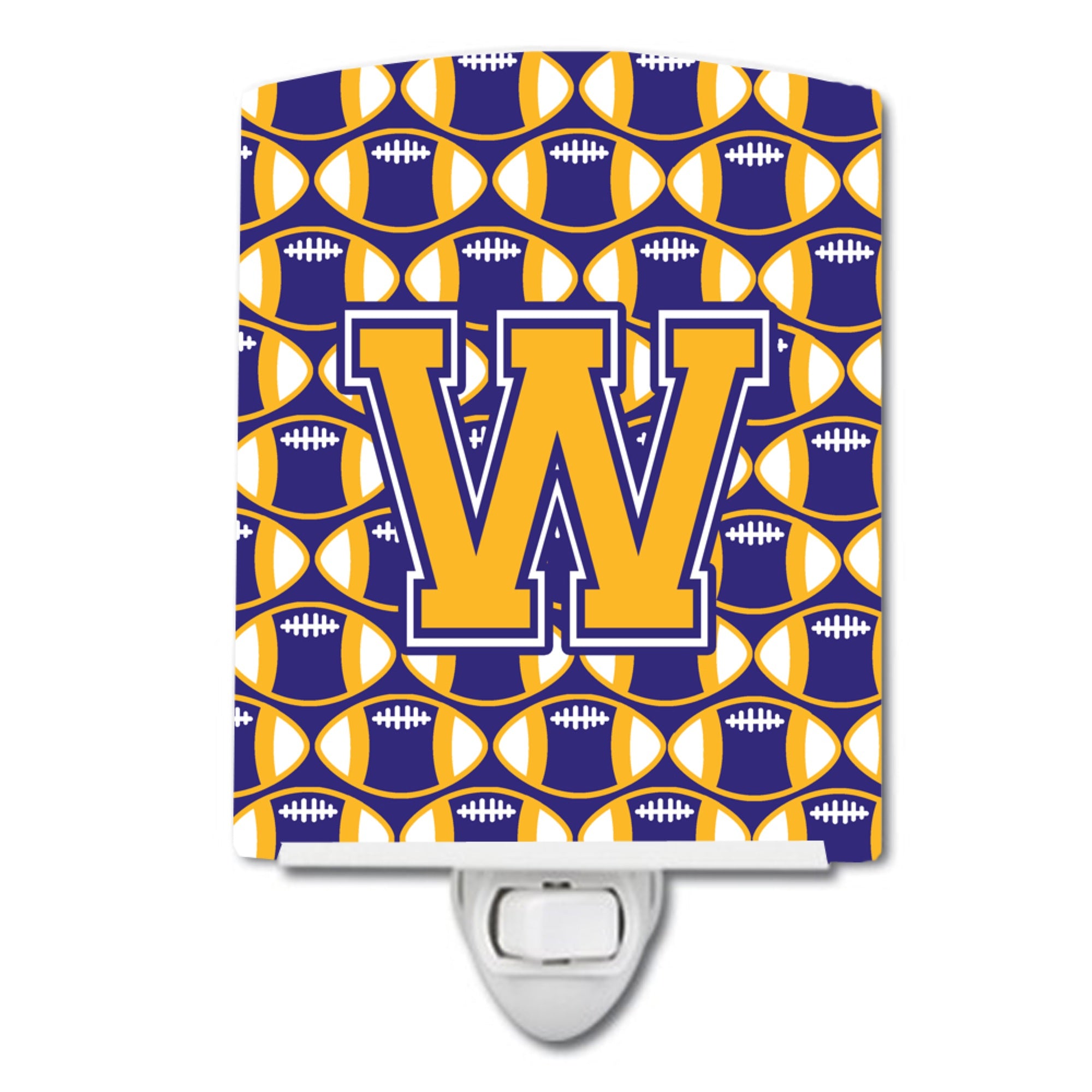  inchCarolines Treasures Letter W Football Purple and Gold Ceramic Night Light, 6x4, Multicolor inch