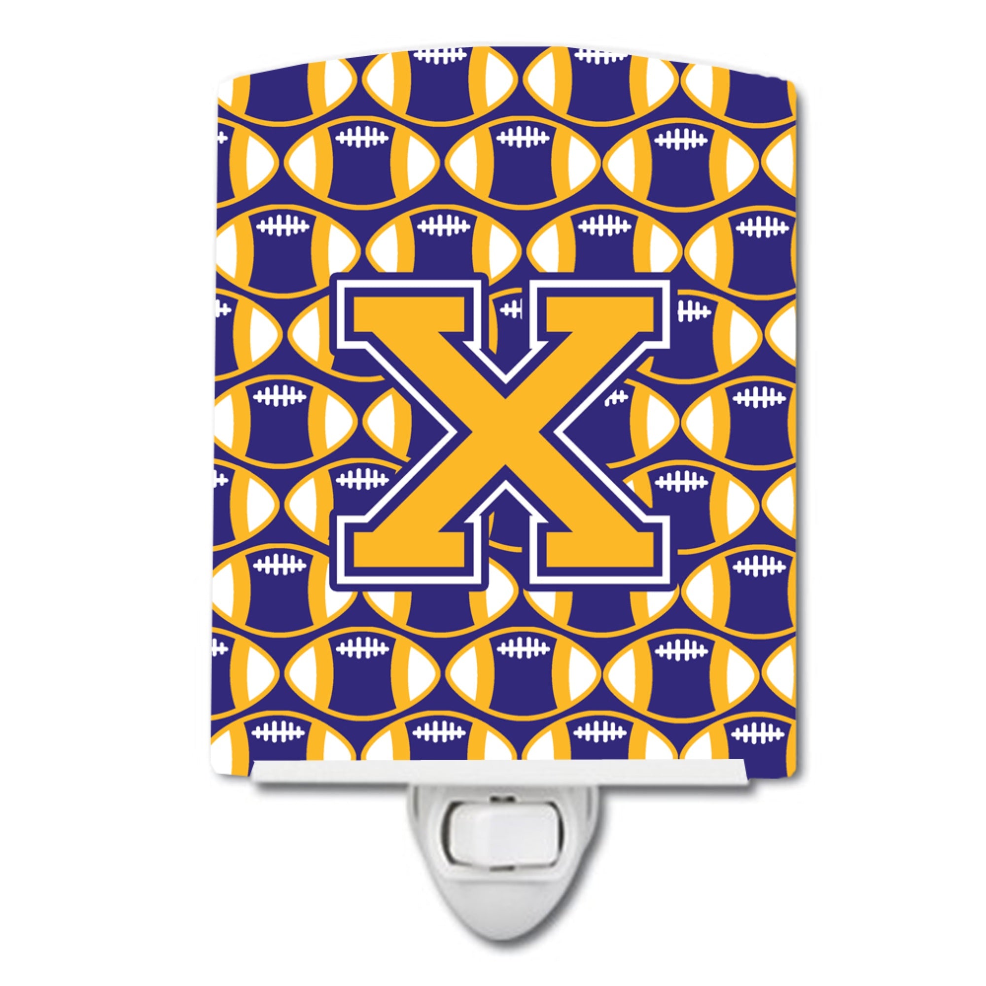  inchCarolines Treasures Letter X Football Purple and Gold Ceramic Night Light, 6x4, Multicolor inch