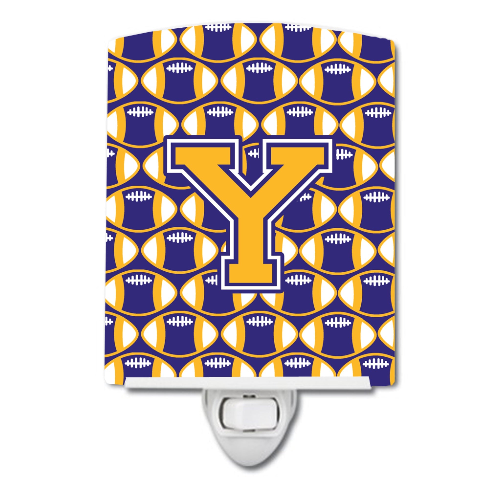  inchCarolines Treasures Letter Y Football Purple and Gold Ceramic Night Light, 6x4, Multicolor inch