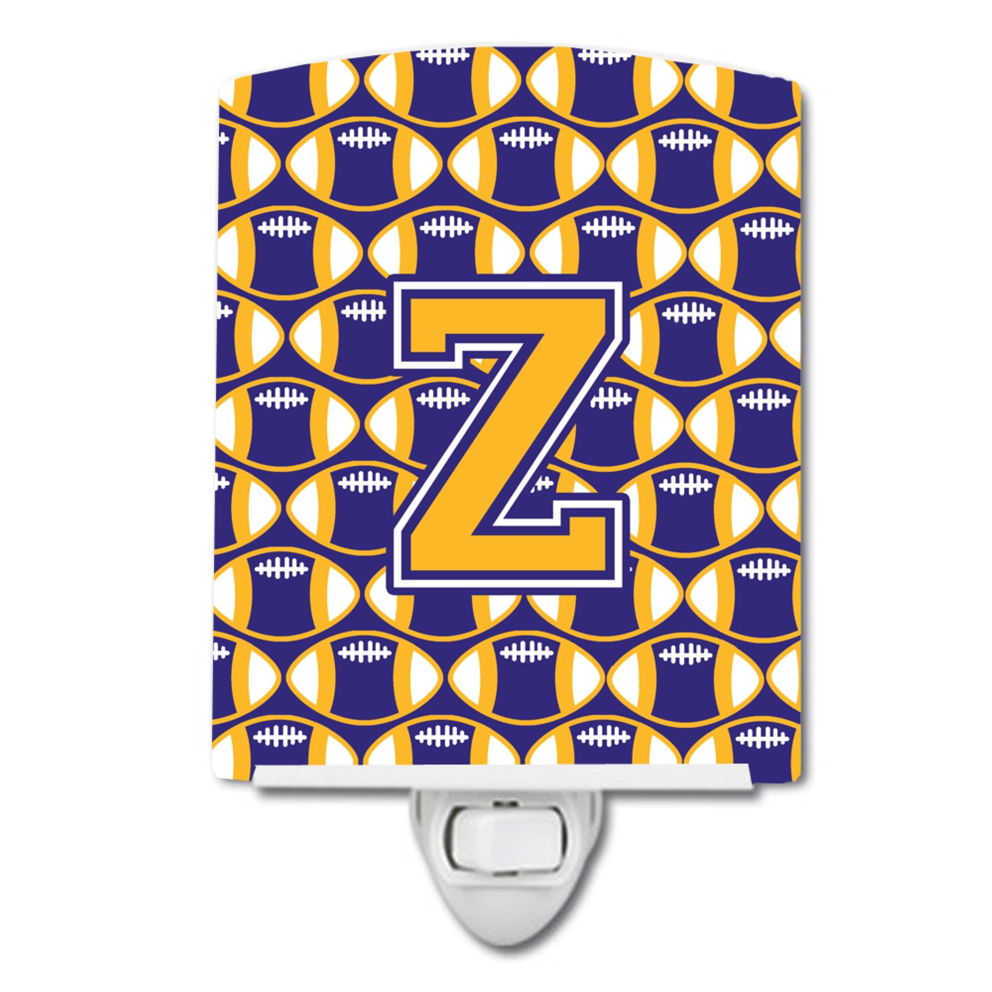  inchCarolines Treasures Letter Z Football Purple and Gold Ceramic Night Light, 6x4, Multicolor inch