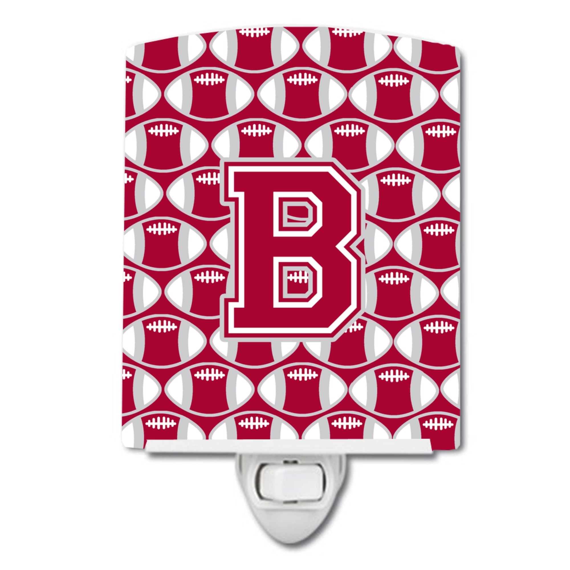  inchCarolines Treasures Letter B Football Crimson, grey and white Ceramic Night Light, 6x4, Multicolor inch