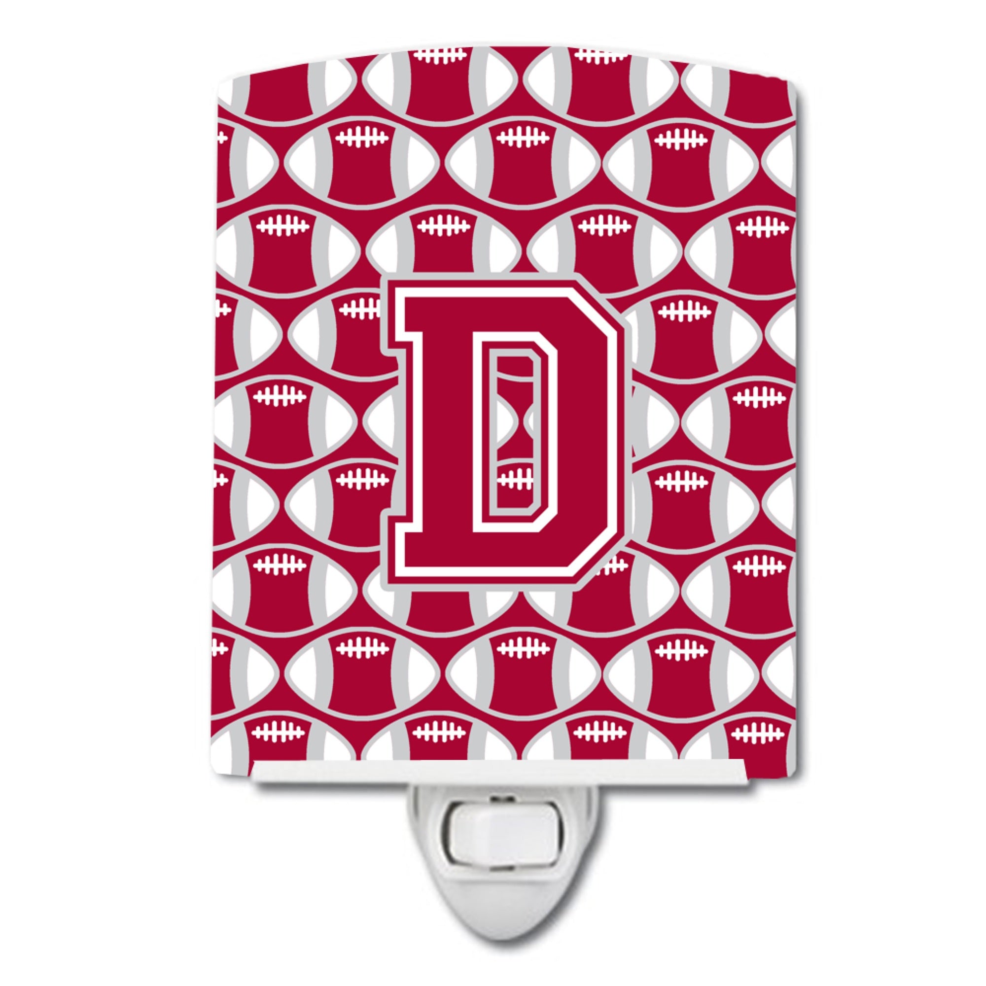  inchCarolines Treasures Letter D Football Crimson, grey and white Ceramic Night Light, 6x4, Multicolor inch