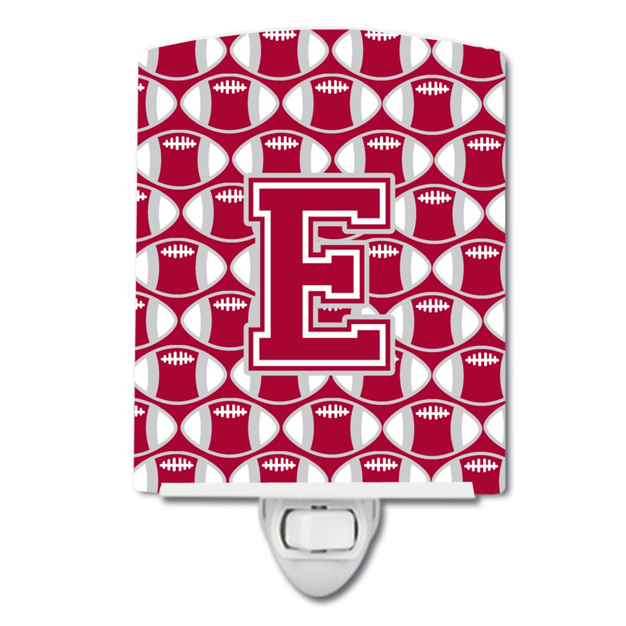  inchCarolines Treasures Letter E Football Crimson, grey and white Ceramic Night Light, 6x4, Multicolor inch