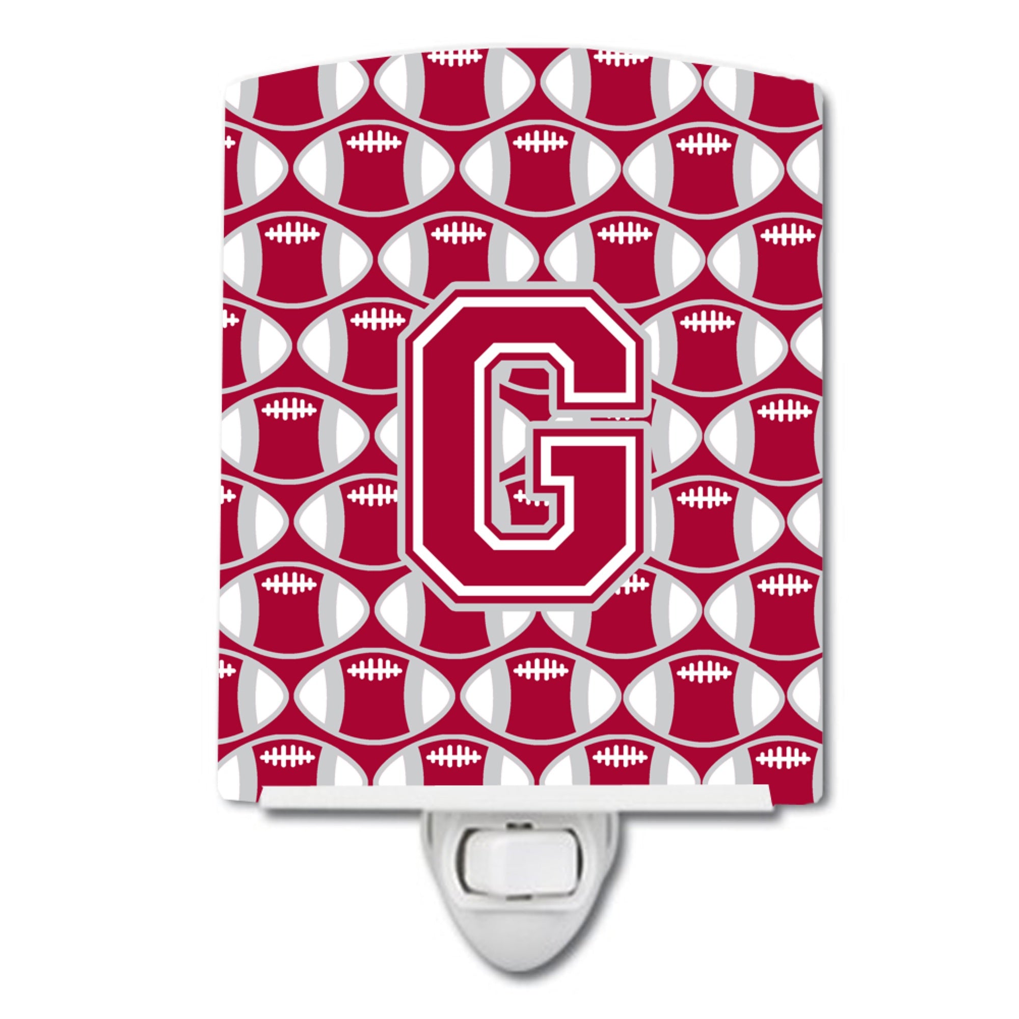 inchCarolines Treasures Letter G Football Crimson, grey and white Ceramic Night Light, 6x4, Multicolor inch
