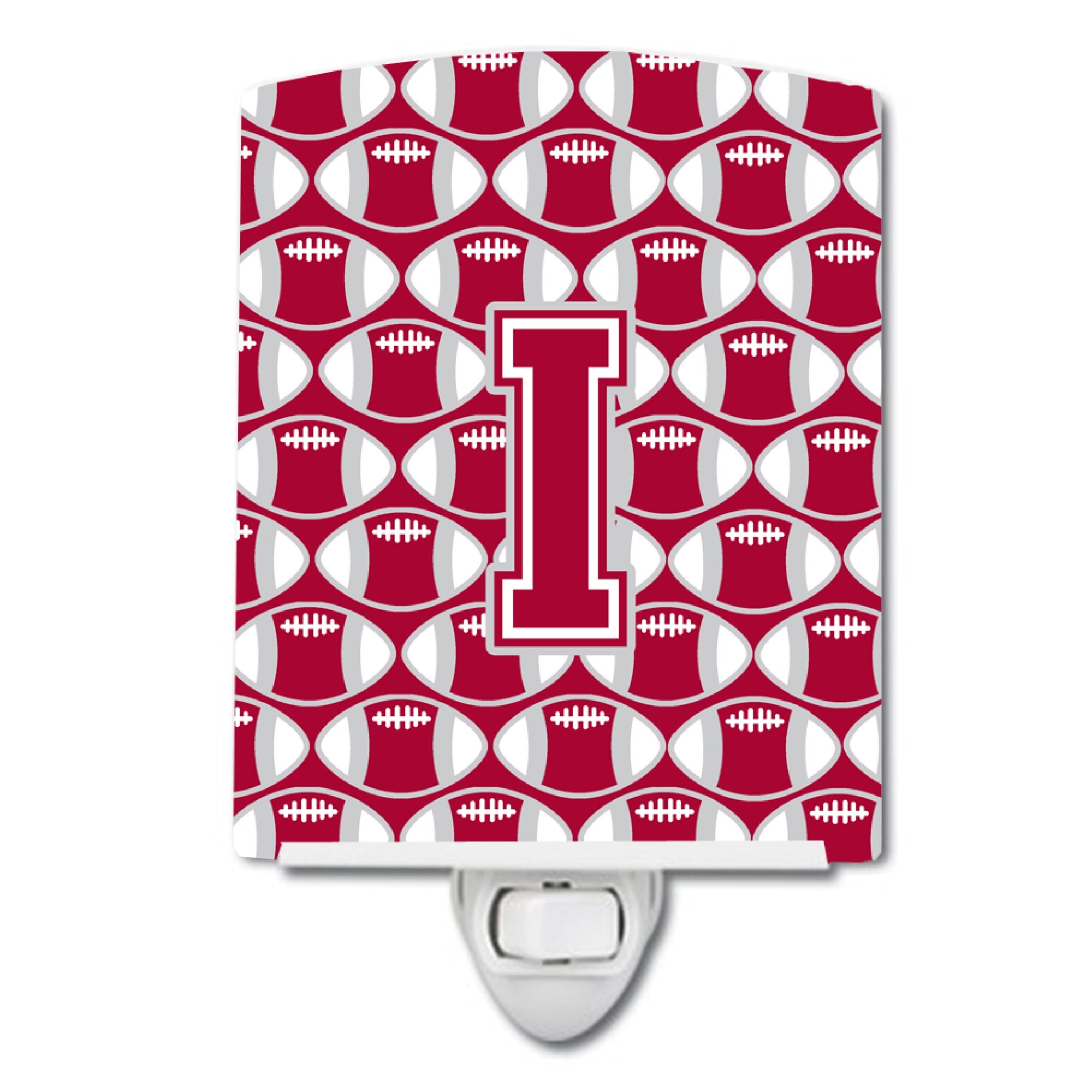  inchCarolines Treasures Letter I Football Crimson, grey and white Ceramic Night Light, 6x4, Multicolor inch