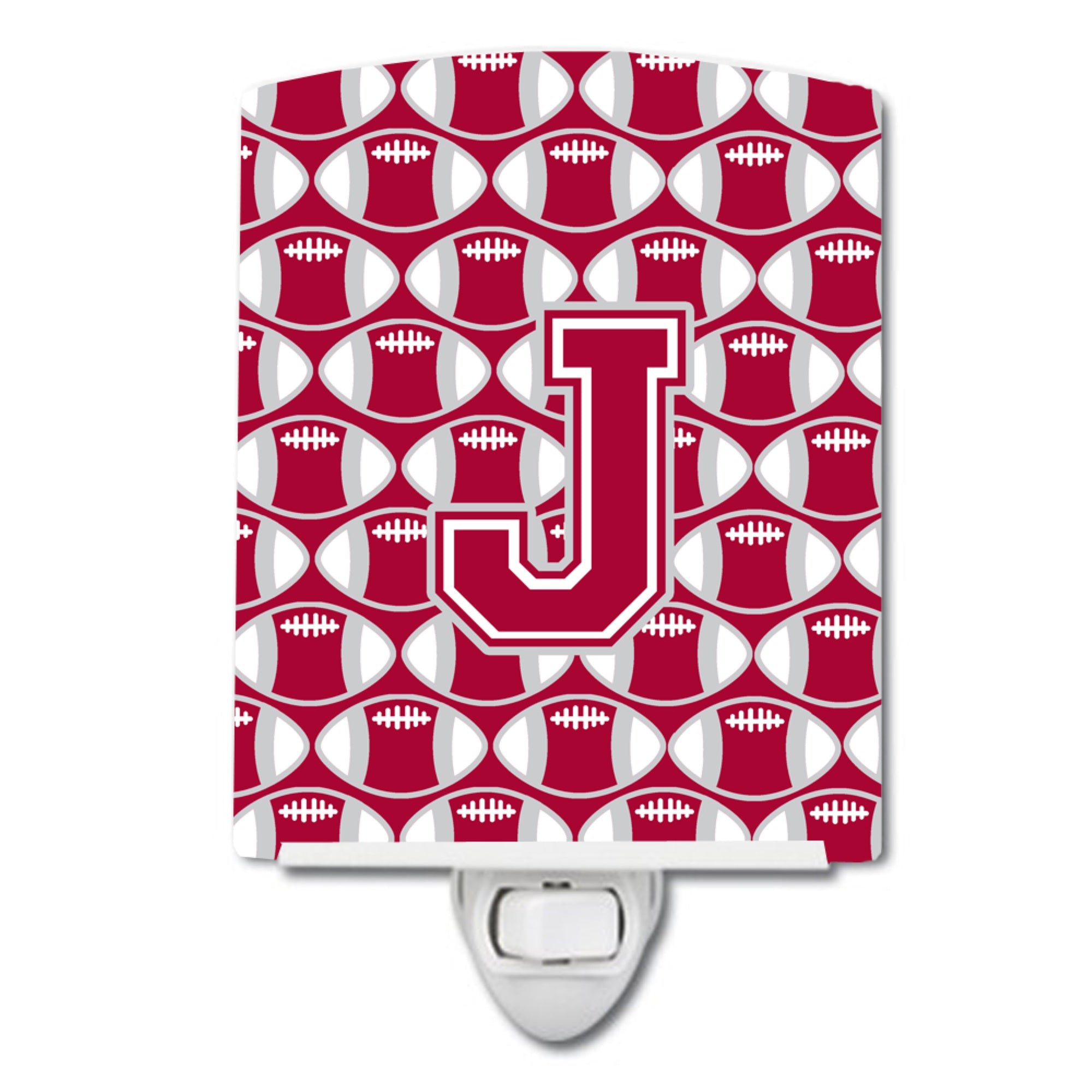  inchCarolines Treasures Letter J Football Crimson, grey and white Ceramic Night Light, 6x4, Multicolor inch