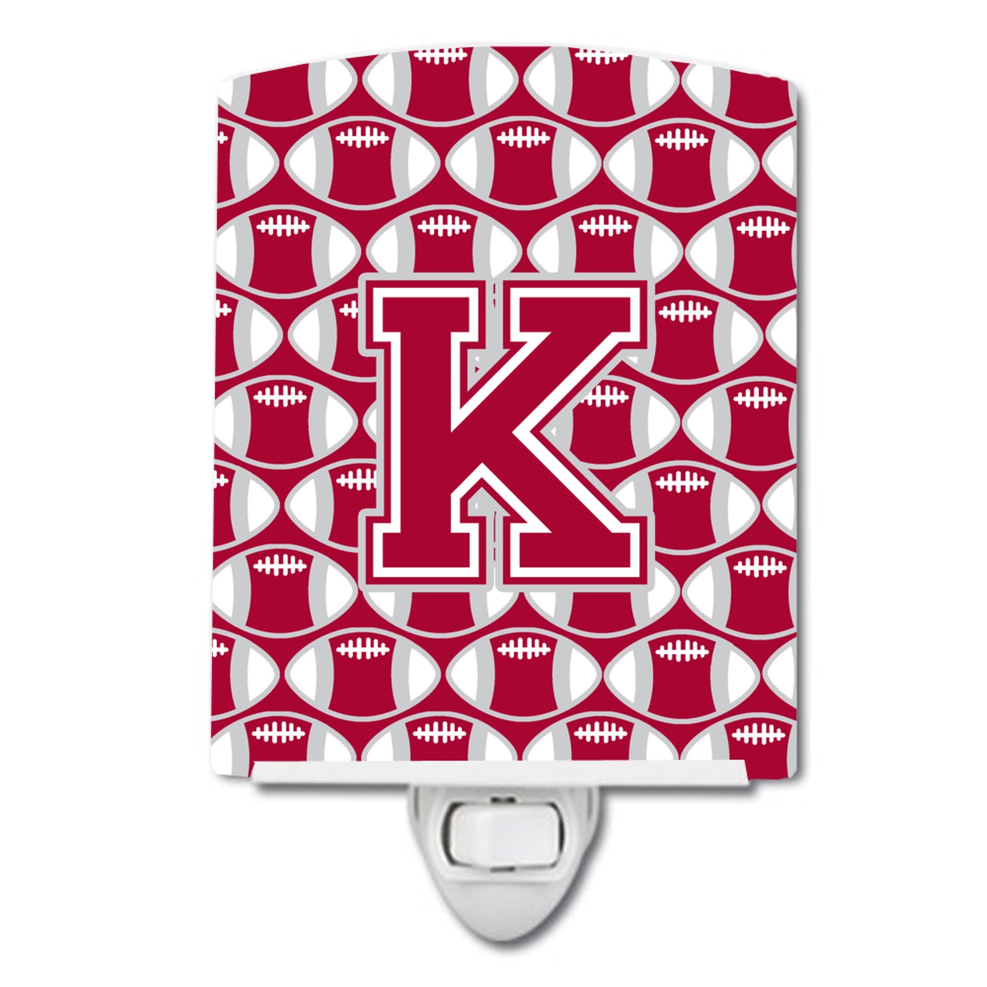  inchCarolines Treasures Letter K Football Crimson, grey and white Ceramic Night Light, 6x4, Multicolor inch