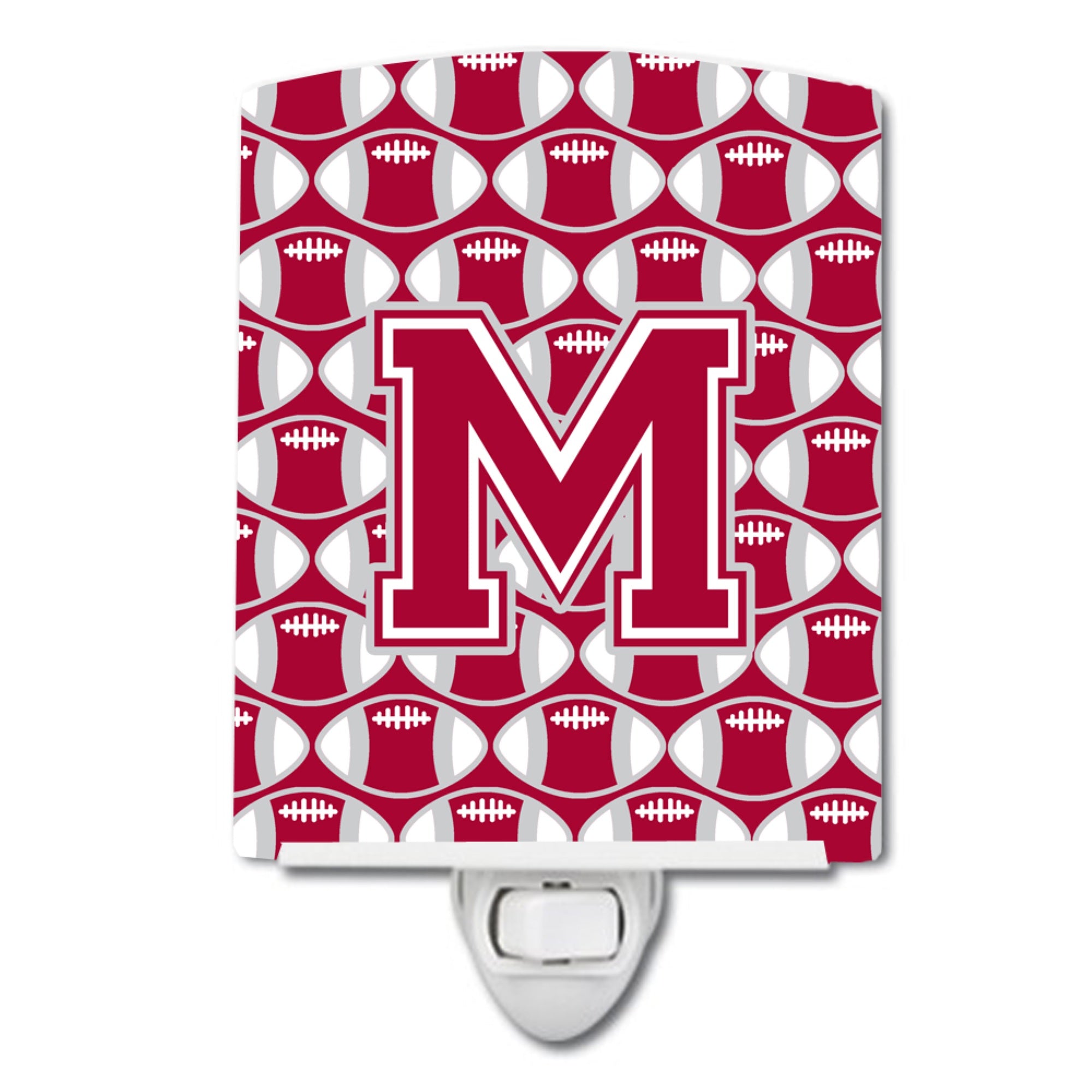  inchCarolines Treasures Letter M Football Crimson, grey and white Ceramic Night Light, 6x4, Multicolor inch