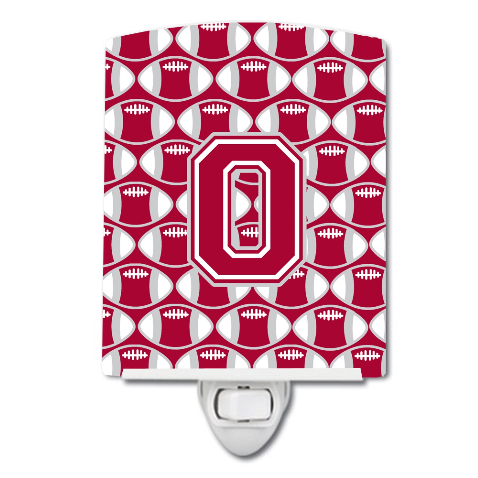  inchCarolines Treasures Letter O Football Crimson, grey and white Ceramic Night Light, 6x4, Multicolor inch