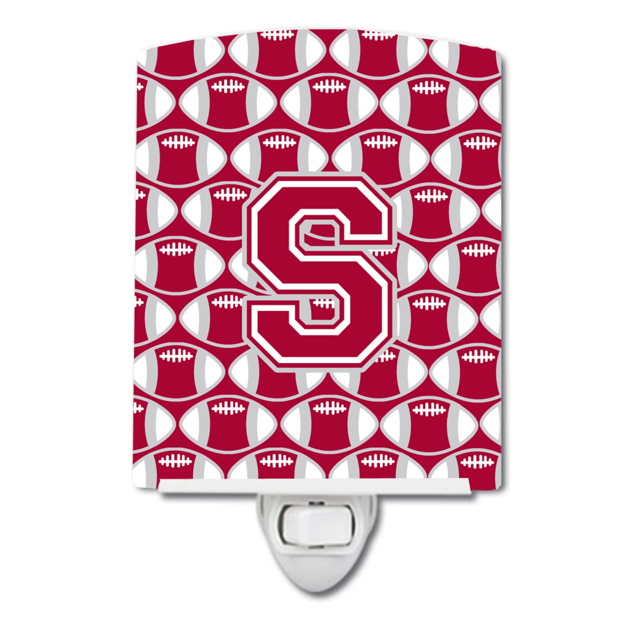  inchCarolines Treasures Letter S Football Crimson, grey and white Ceramic Night Light, 6x4, Multicolor inch