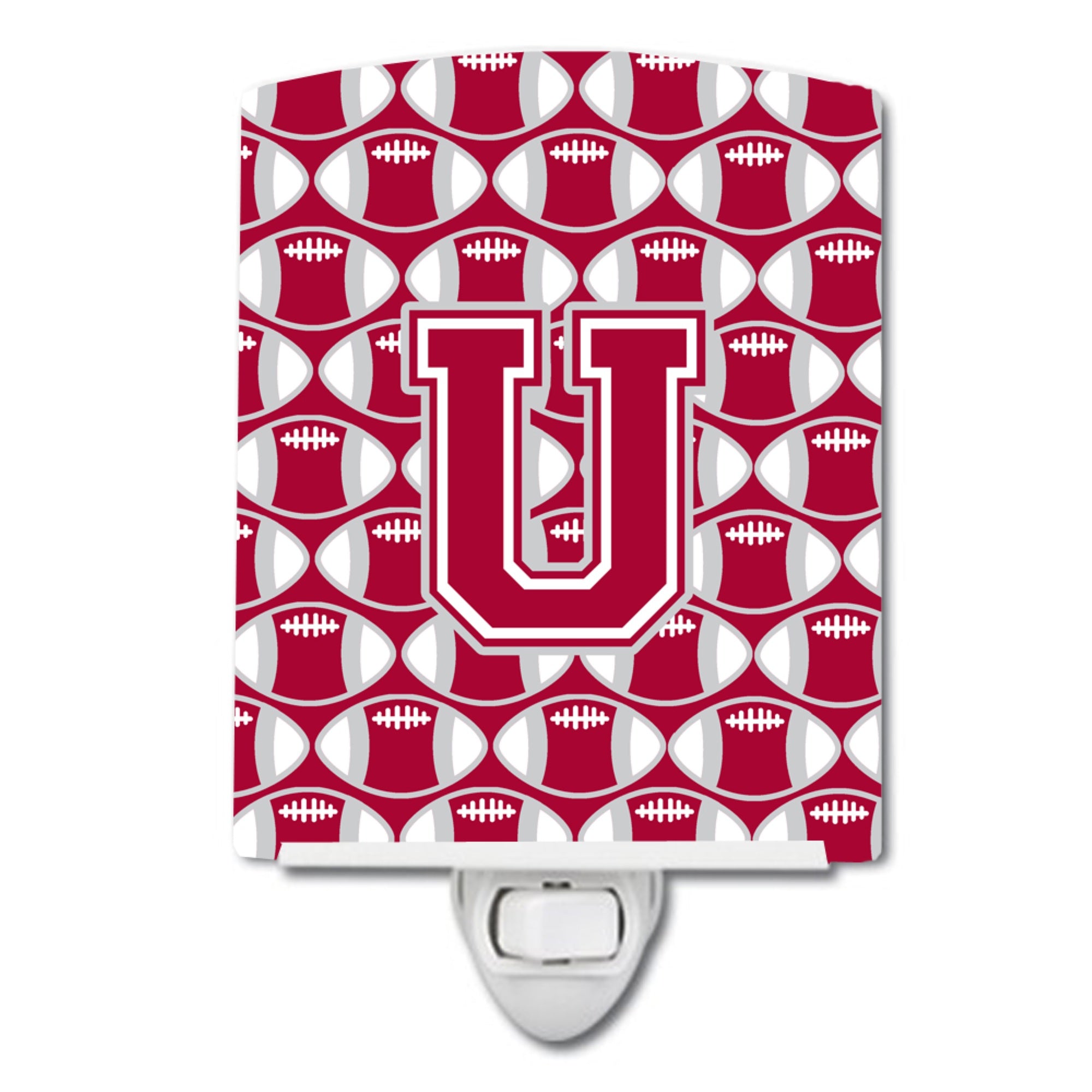  inchCarolines Treasures Letter U Football Crimson, grey and white Ceramic Night Light, 6x4, Multicolor inch