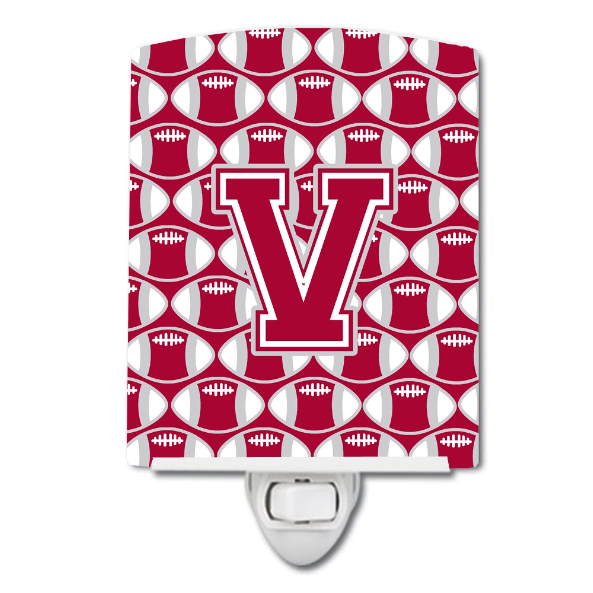  inchCarolines Treasures Letter V Football Crimson, grey and white Ceramic Night Light, 6x4, Multicolor inch