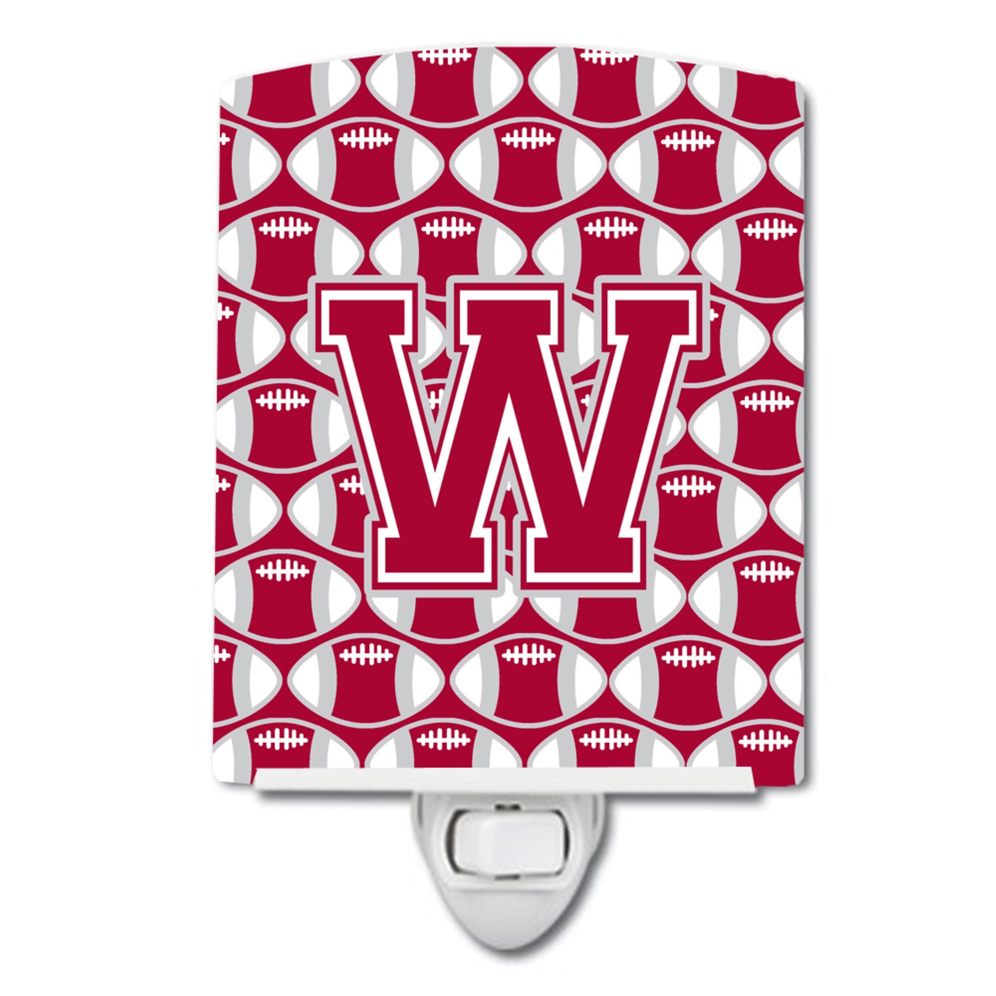  inchCarolines Treasures Letter W Football Crimson, grey and white Ceramic Night Light, 6x4, Multicolor inch