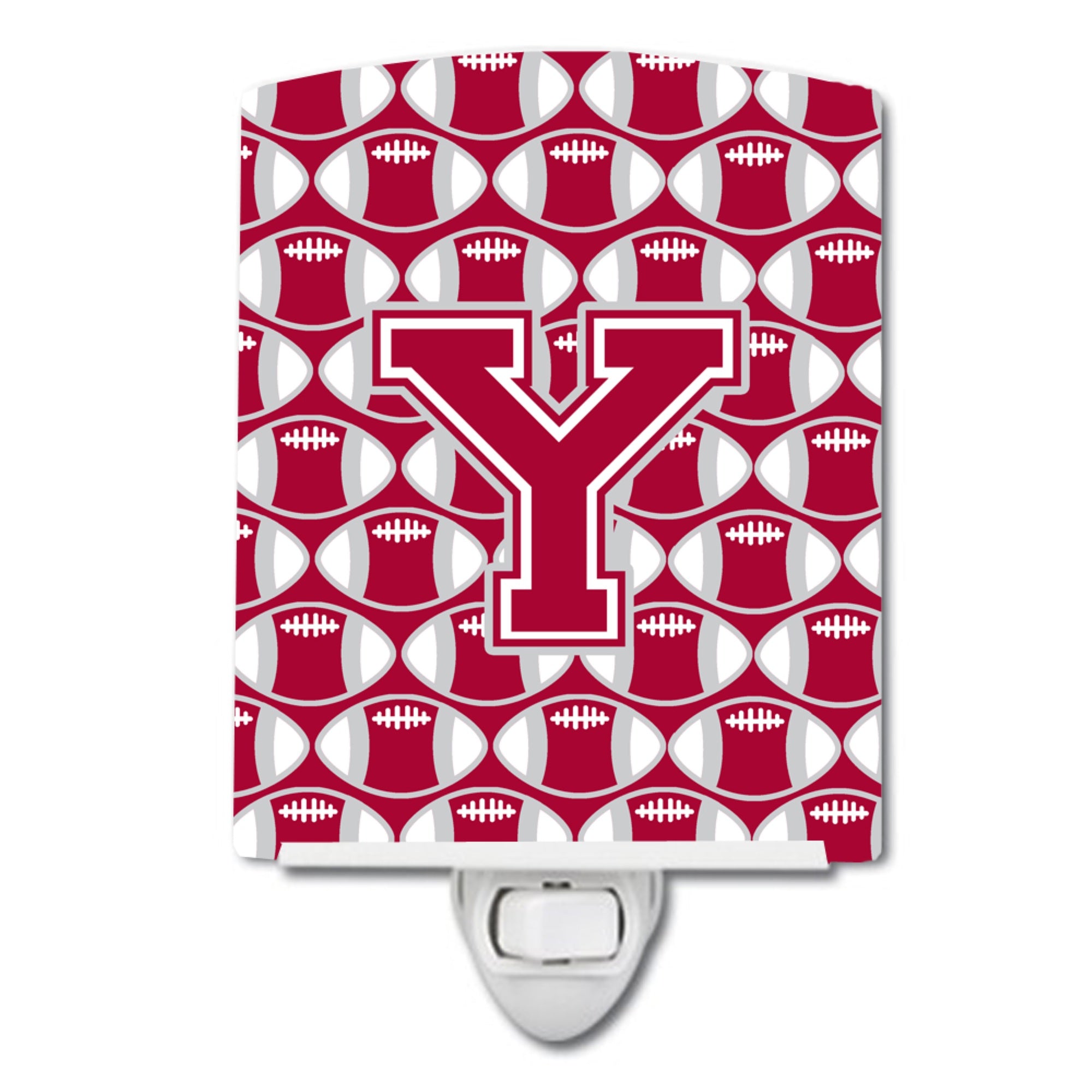  inchCarolines Treasures Letter Y Football Crimson, grey and white Ceramic Night Light, 6x4, Multicolor inch