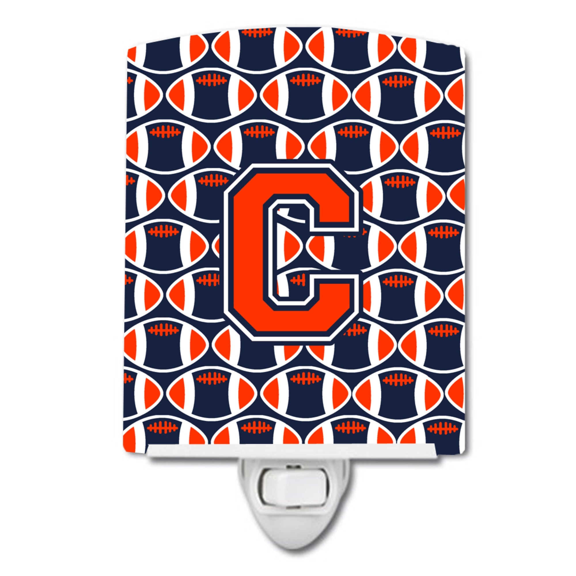  inchCarolines Treasures Letter C Football Orange, Blue and white Ceramic Night Light, 6x4, Multicolor inch