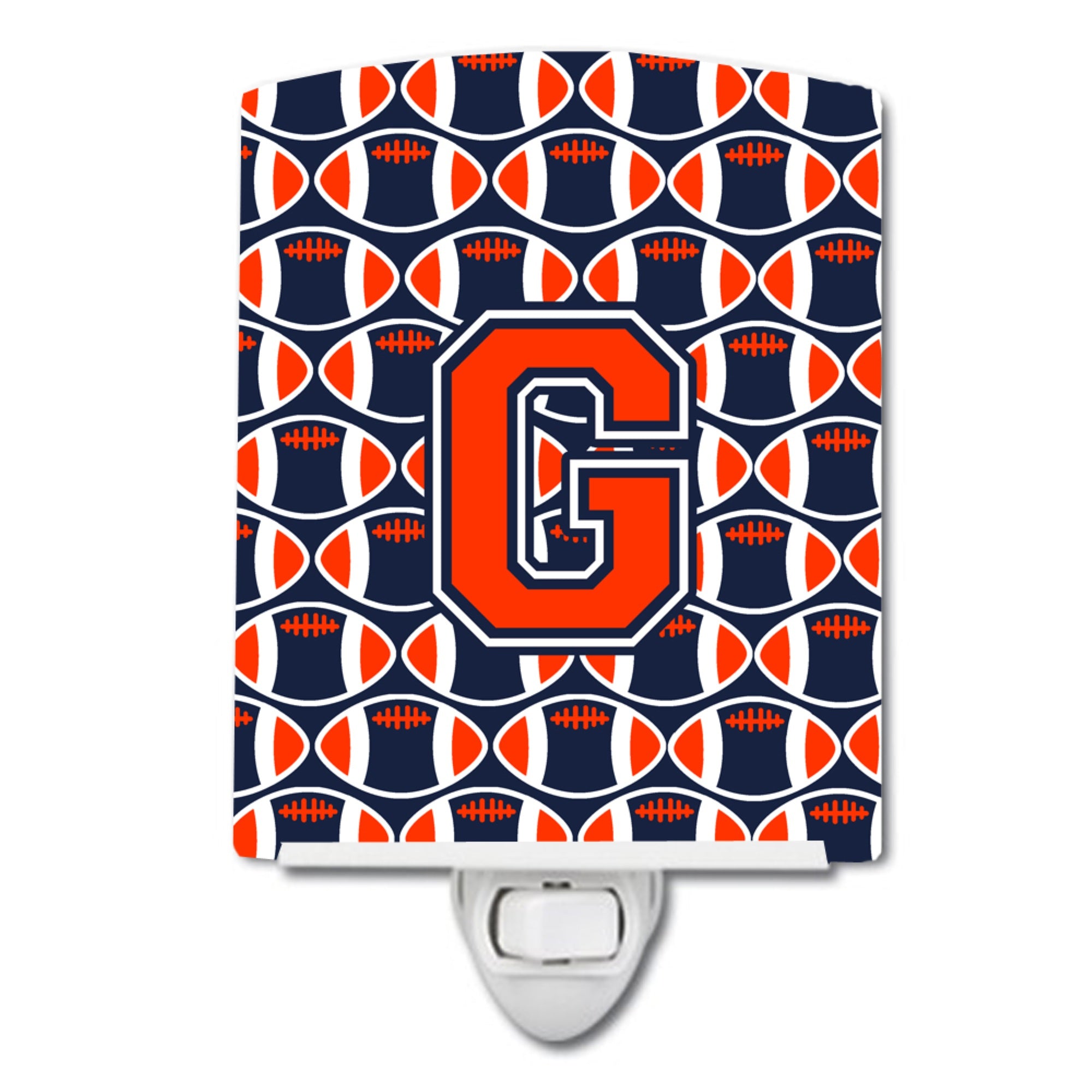  inchCarolines Treasures Letter G Football Orange, Blue and white Ceramic Night Light, 6x4, Multicolor inch