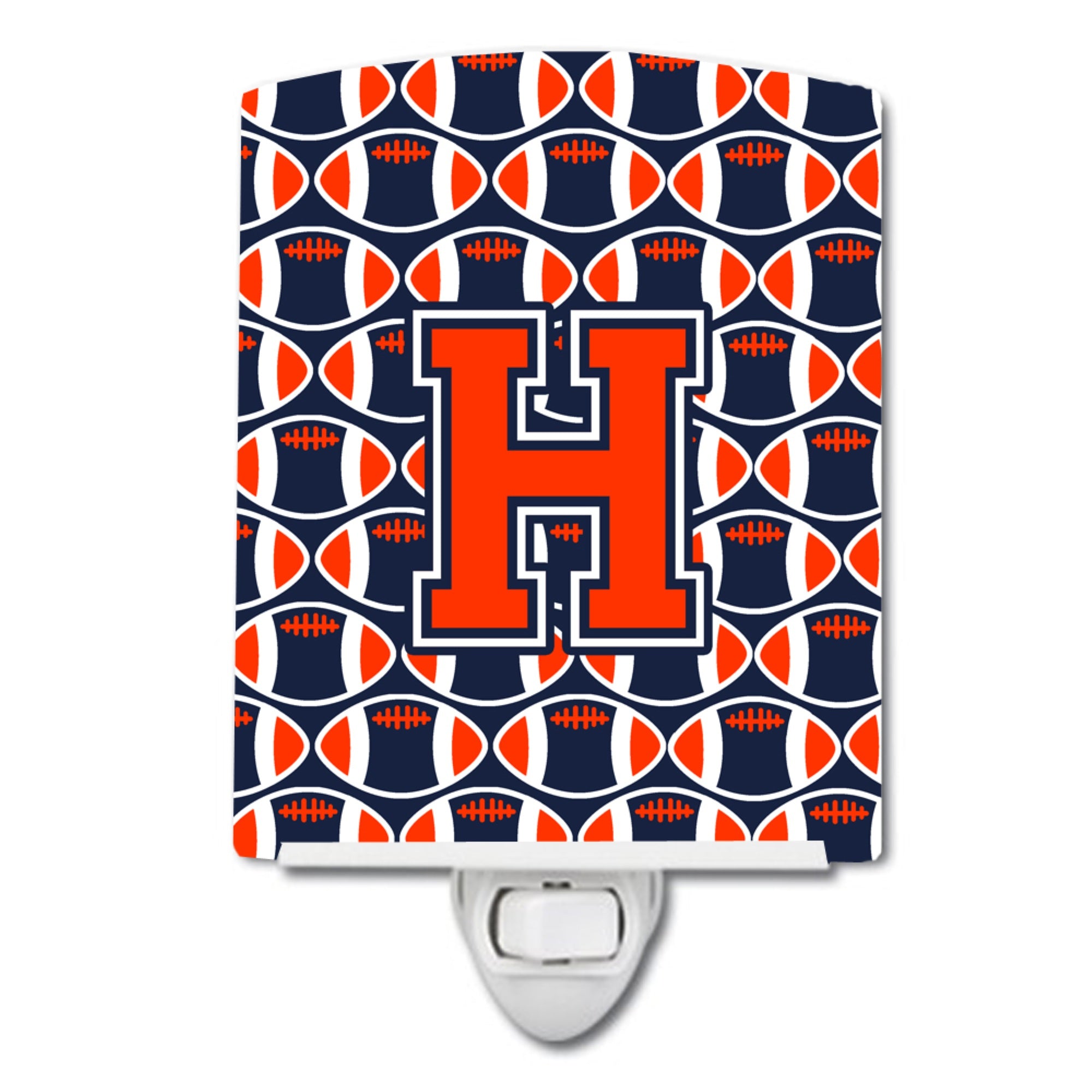  inchCarolines Treasures Letter H Football Orange, Blue and white Ceramic Night Light, 6x4, Multicolor inch