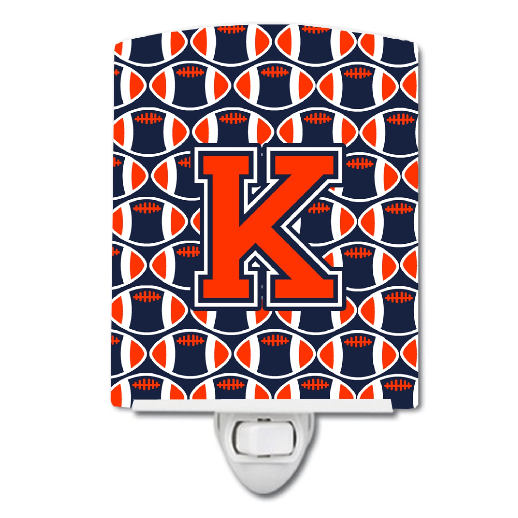  inchCarolines Treasures Letter K Football Orange, Blue and white Ceramic Night Light, 6x4, Multicolor inch