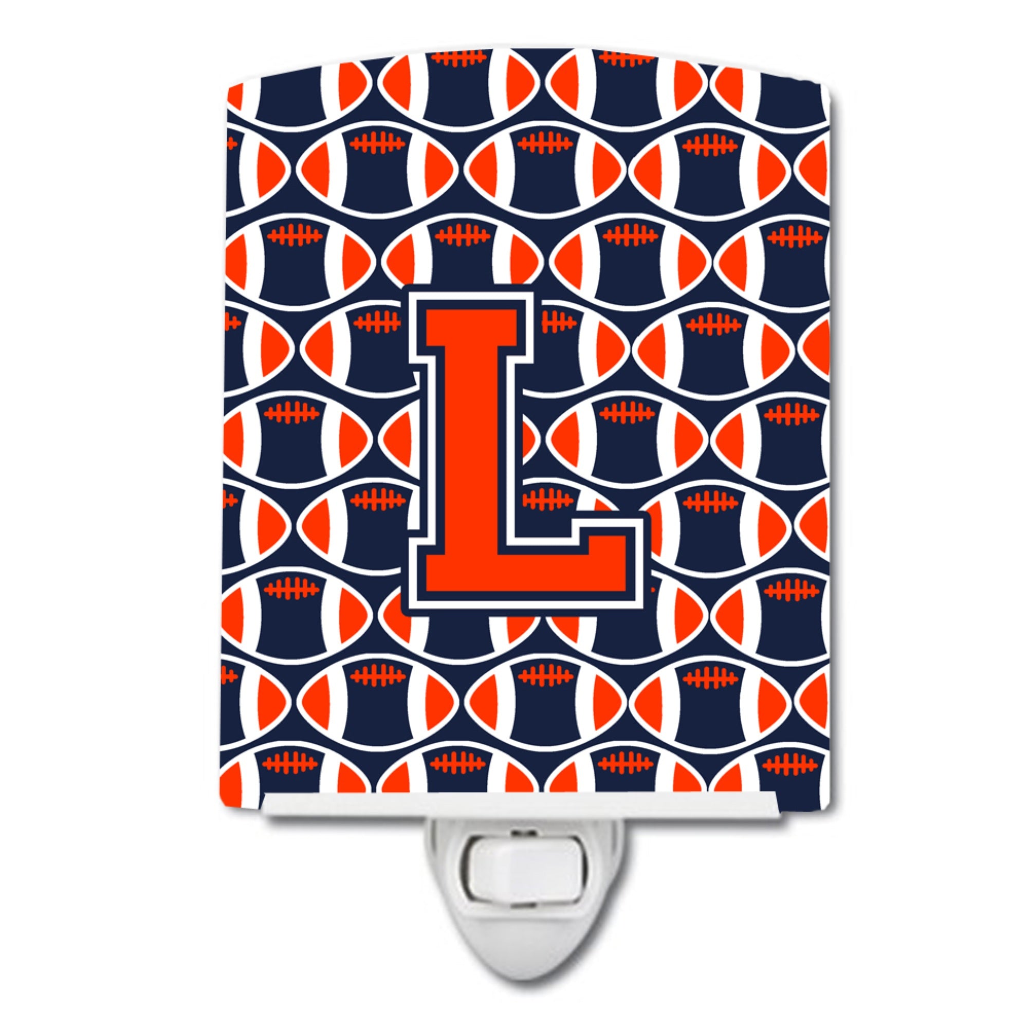  inchCarolines Treasures Letter L Football Orange, Blue and white Ceramic Night Light, 6x4, Multicolor inch