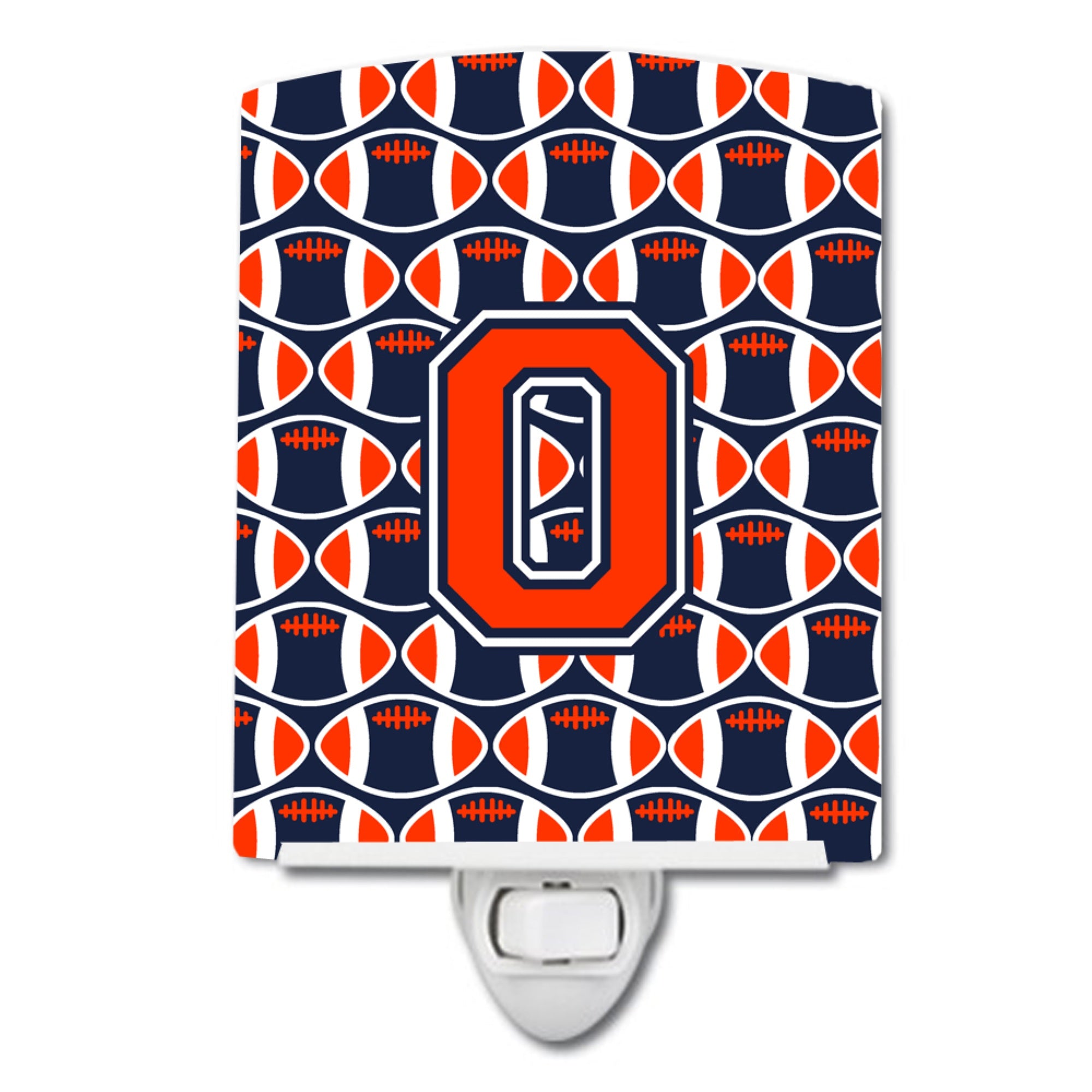  inchCarolines Treasures Letter O Football Orange, Blue and white Ceramic Night Light, 6x4, Multicolor inch