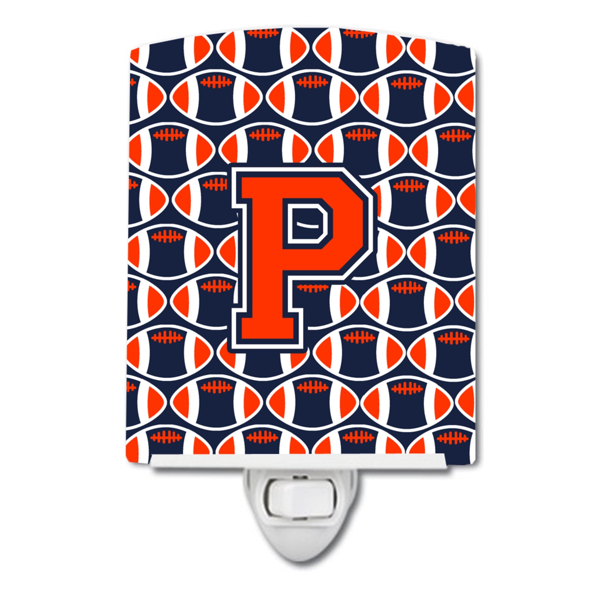  inchCarolines Treasures Letter P Football Orange, Blue and white Ceramic Night Light, 6x4, Multicolor inch
