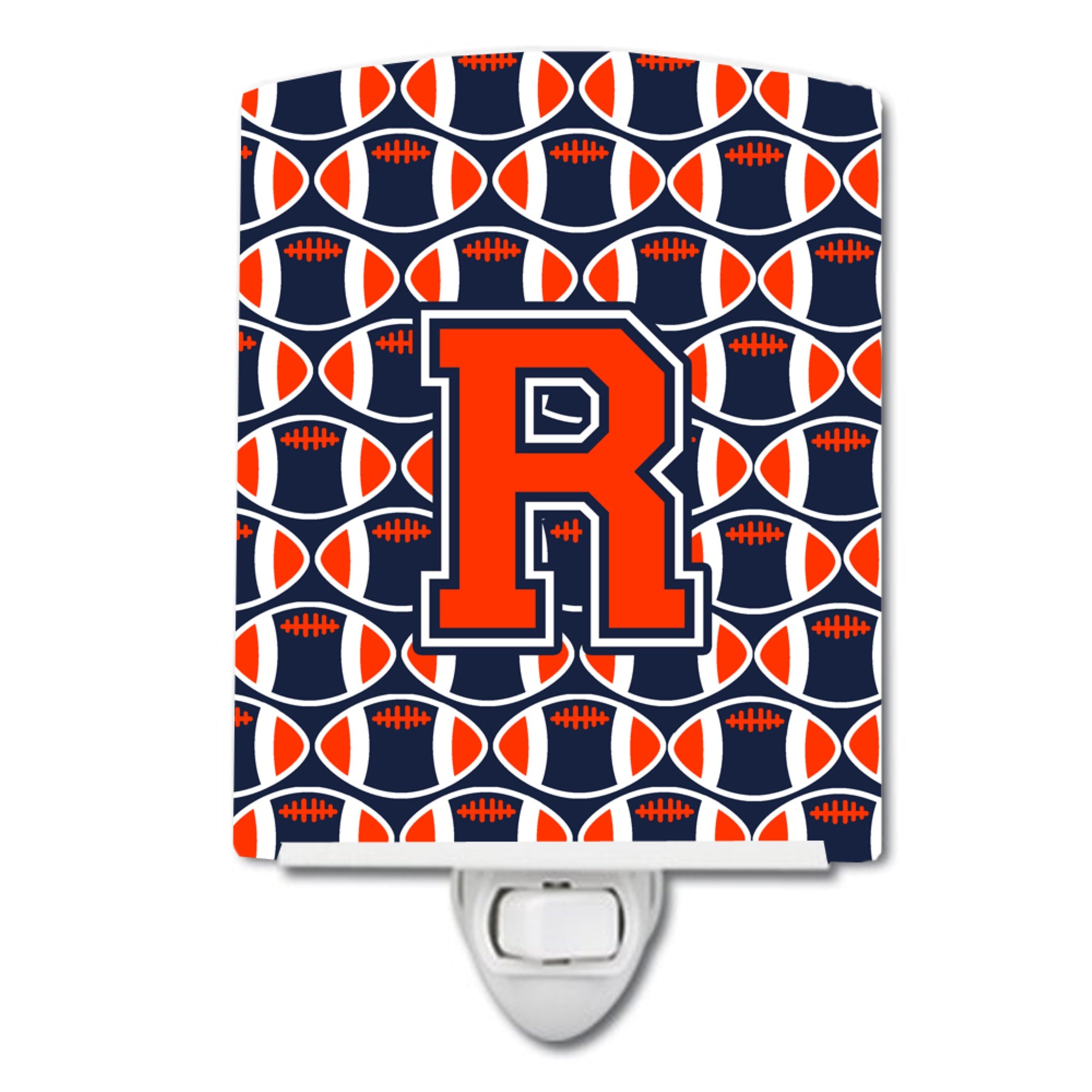  inchCarolines Treasures Letter R Football Orange, Blue and white Ceramic Night Light, 6x4, Multicolor inch