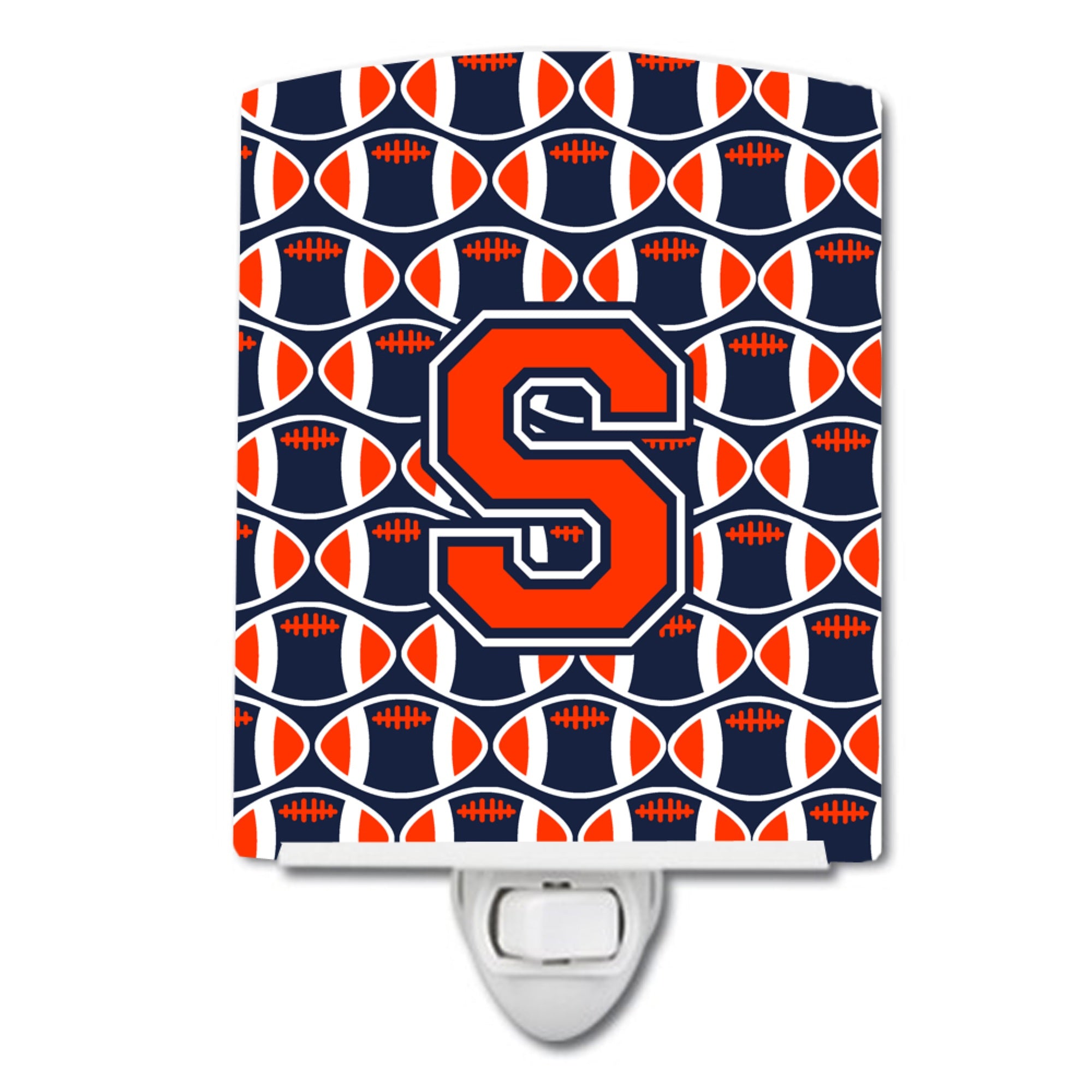  inchCarolines Treasures Letter S Football Orange, Blue and white Ceramic Night Light, 6x4, Multicolor inch