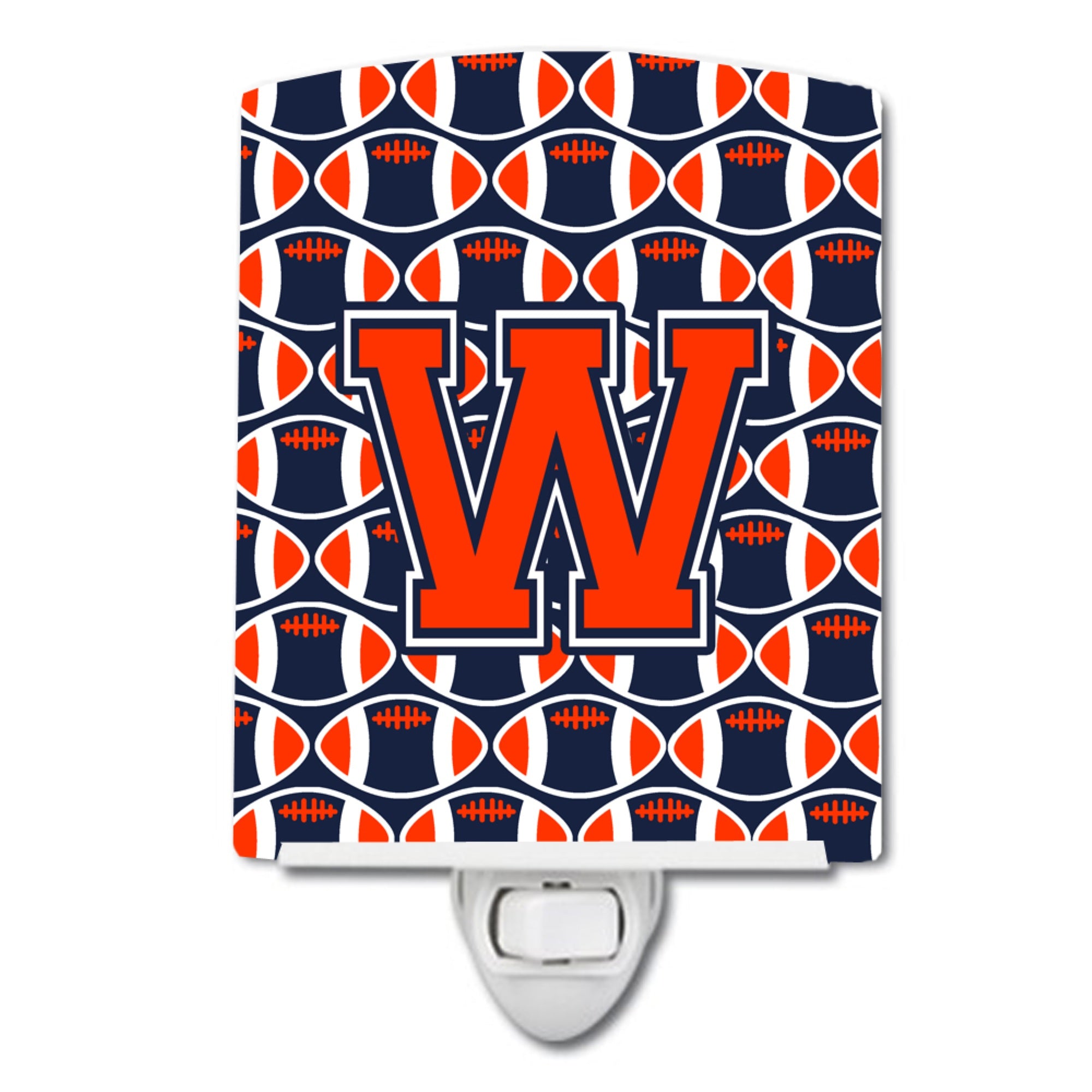  inchCarolines Treasures Letter W Football Orange, Blue and white Ceramic Night Light, 6x4, Multicolor inch