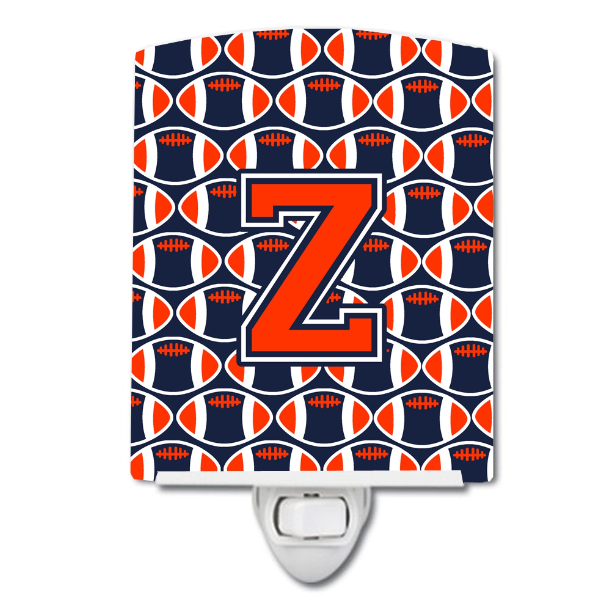  inchCarolines Treasures Letter Z Football Orange, Blue and white Ceramic Night Light, 6x4, Multicolor inch