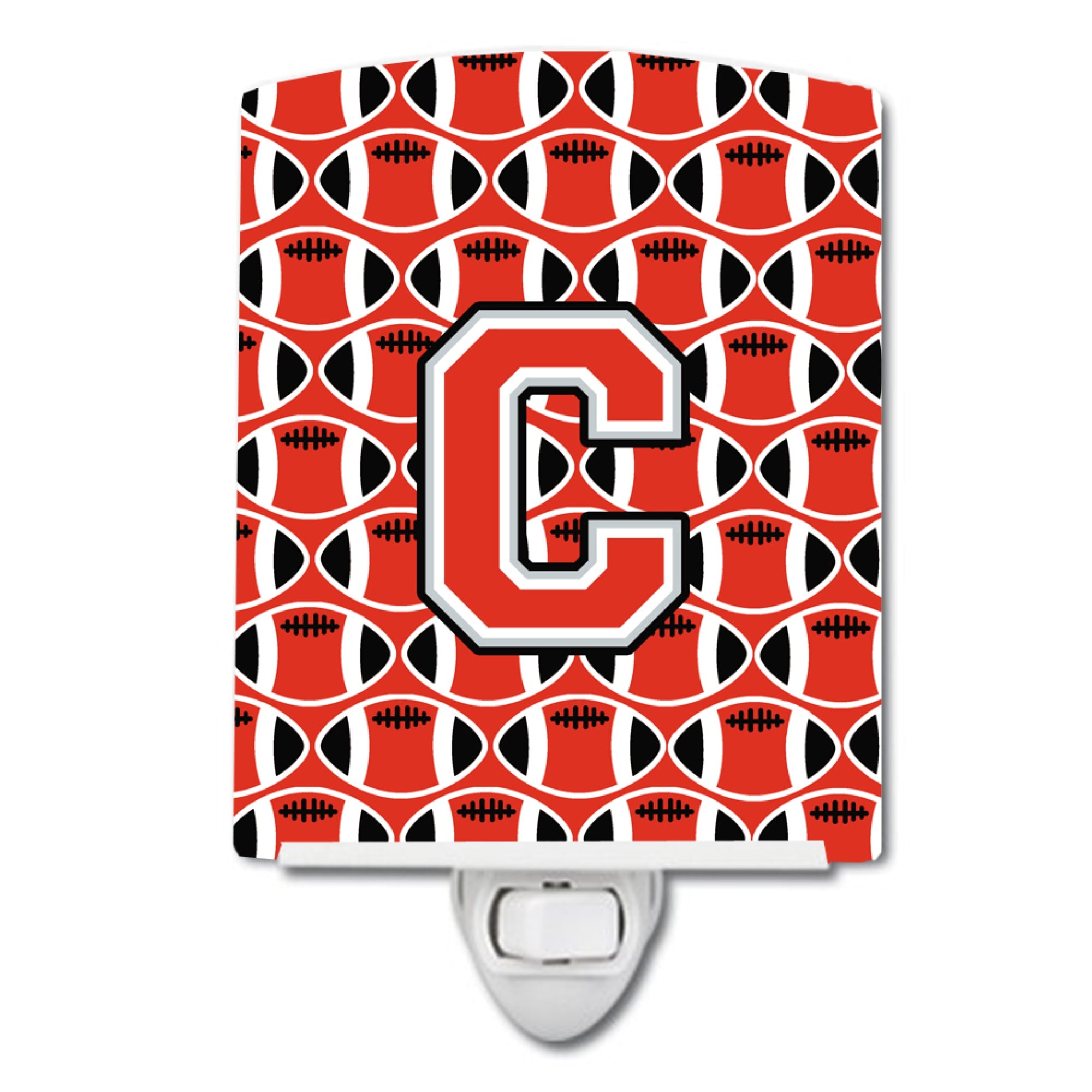  inchCarolines Treasures Letter C Football Scarlet and Grey Ceramic Night Light, 6x4, Multicolor inch