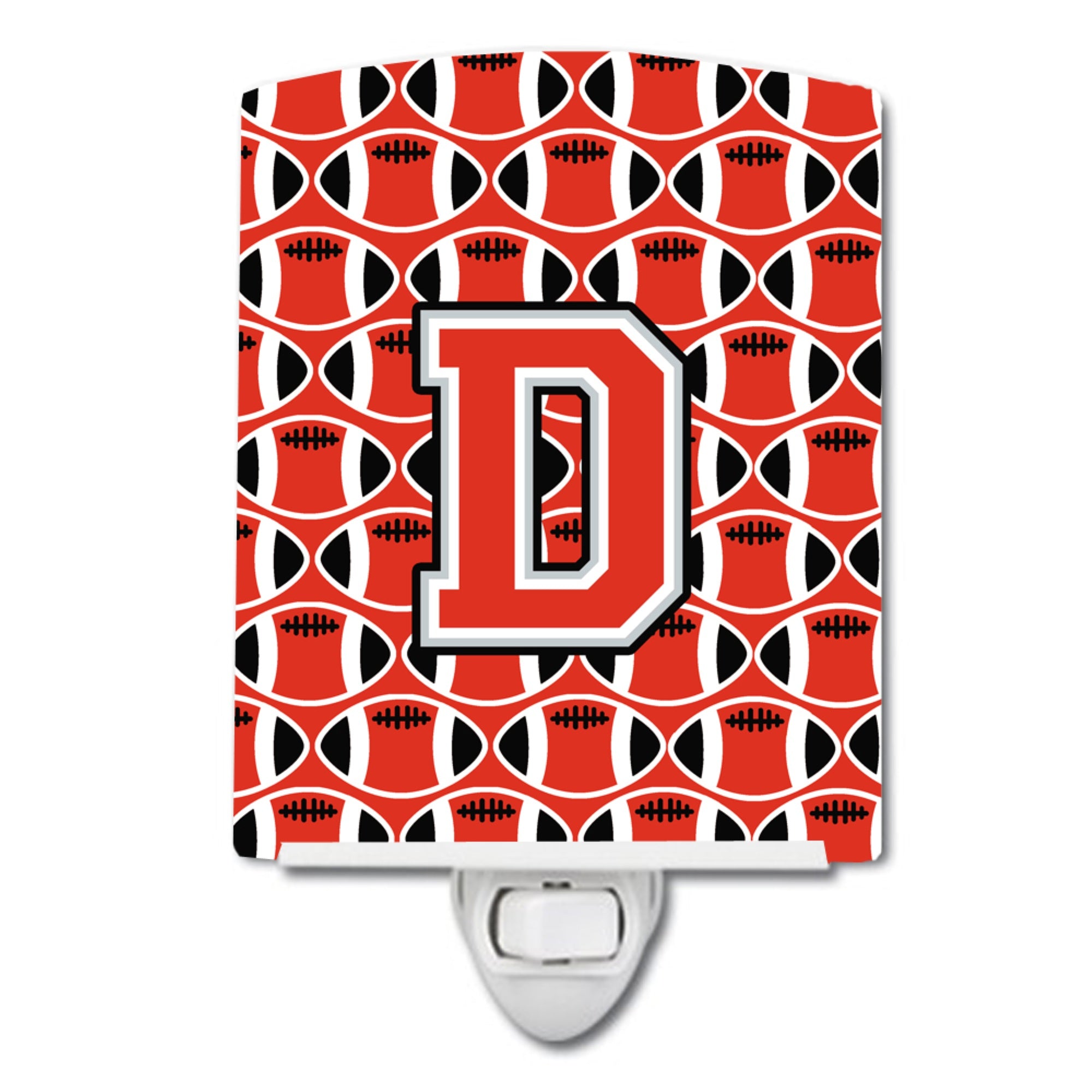  inchCarolines Treasures Letter D Football Scarlet and Grey Ceramic Night Light, 6x4, Multicolor inch