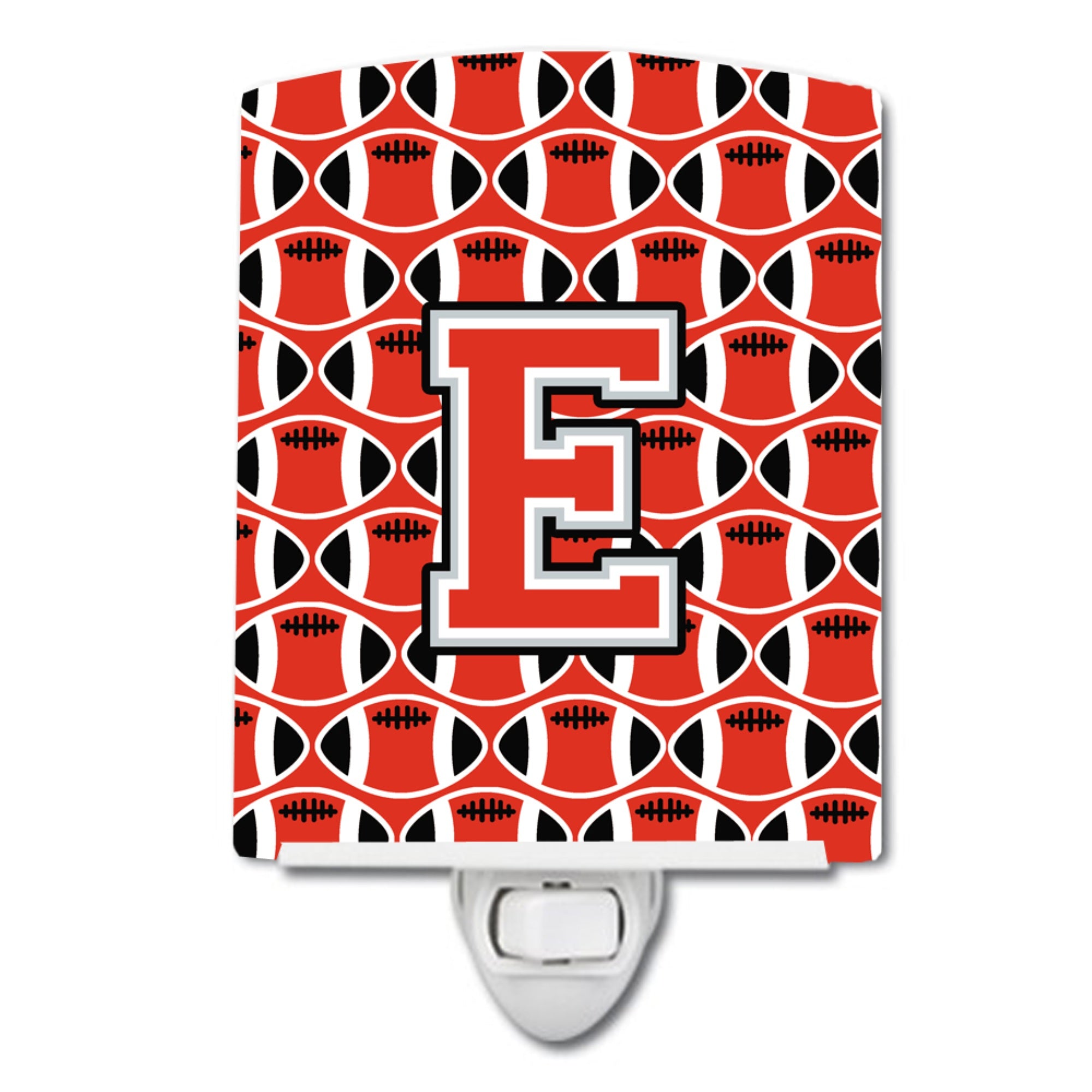  inchCarolines Treasures Letter E Football Scarlet and Grey Ceramic Night Light, 6x4, Multicolor inch