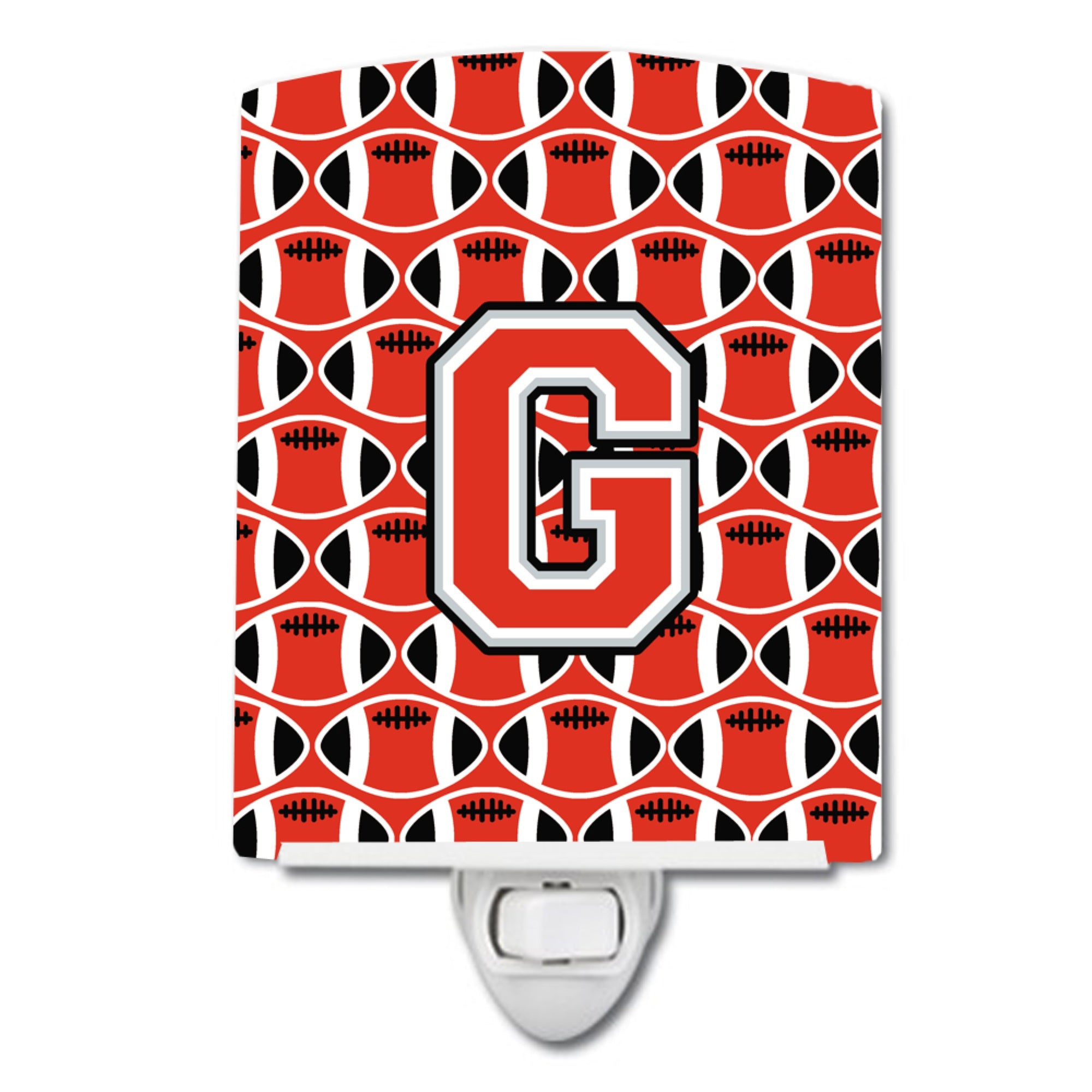  inchCarolines Treasures Letter G Football Scarlet and Grey Ceramic Night Light, 6x4, Multicolor inch