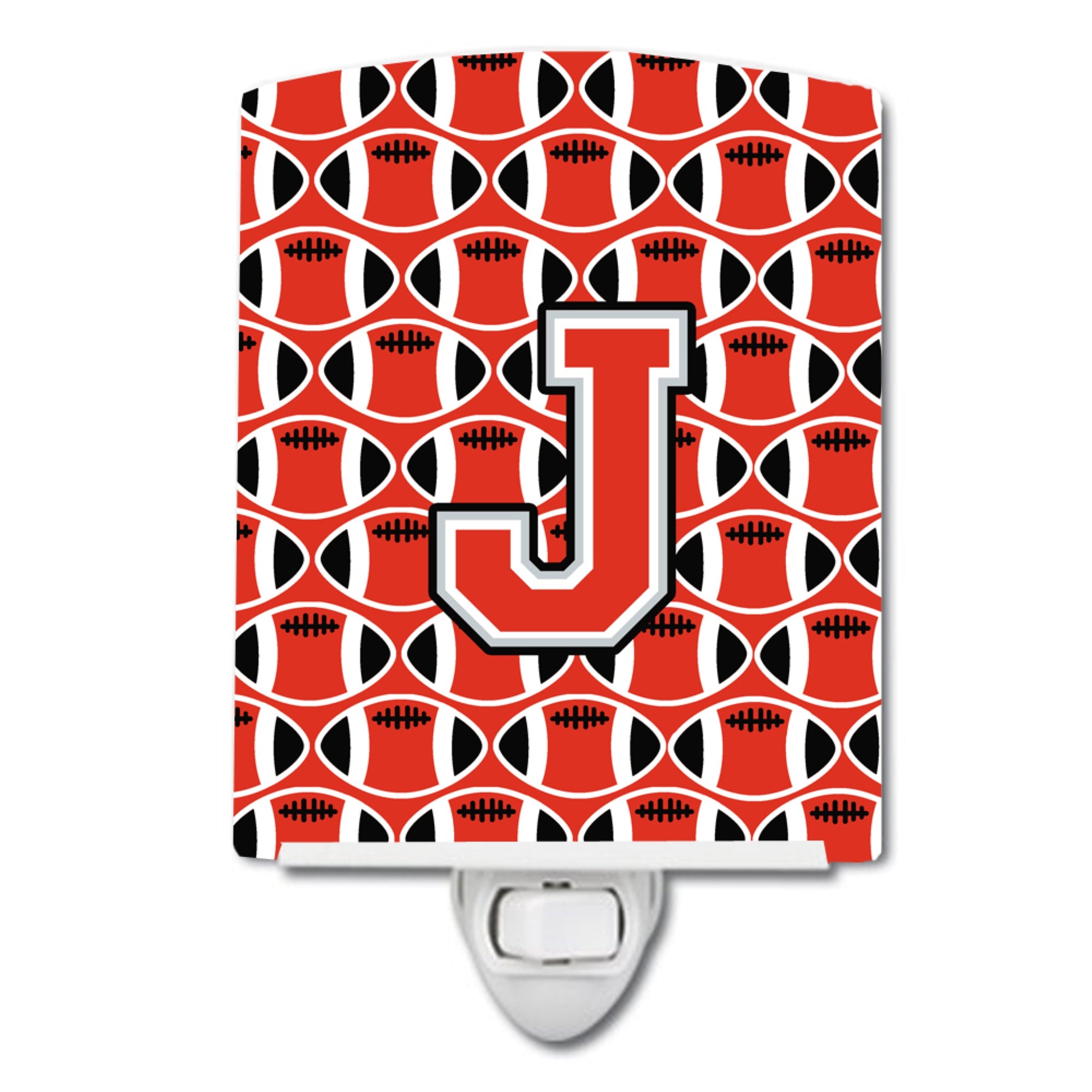  inchCarolines Treasures Letter J Football Scarlet and Grey Ceramic Night Light, 6x4, Multicolor inch