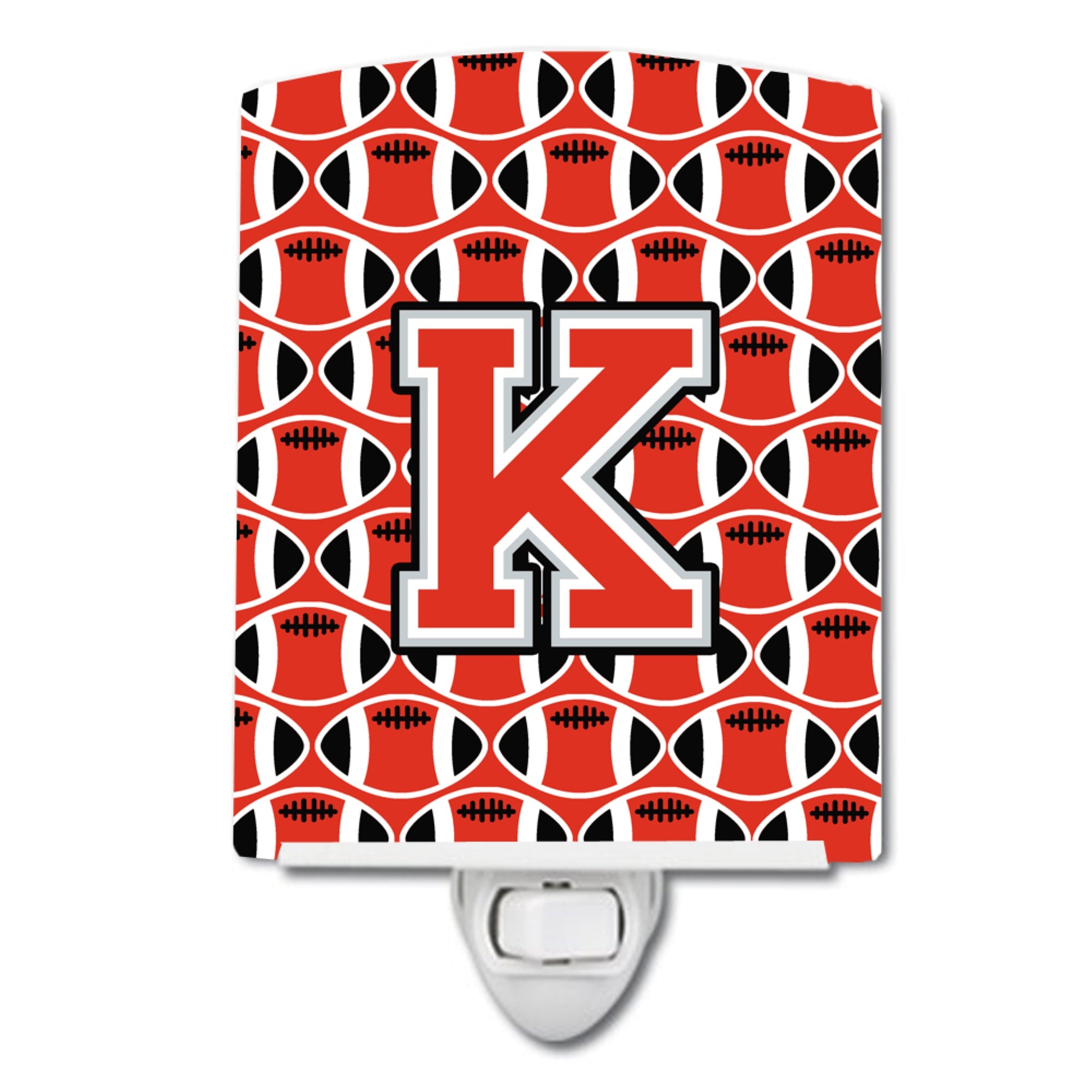  inchCarolines Treasures Letter K Football Scarlet and Grey Ceramic Night Light, 6x4, Multicolor inch