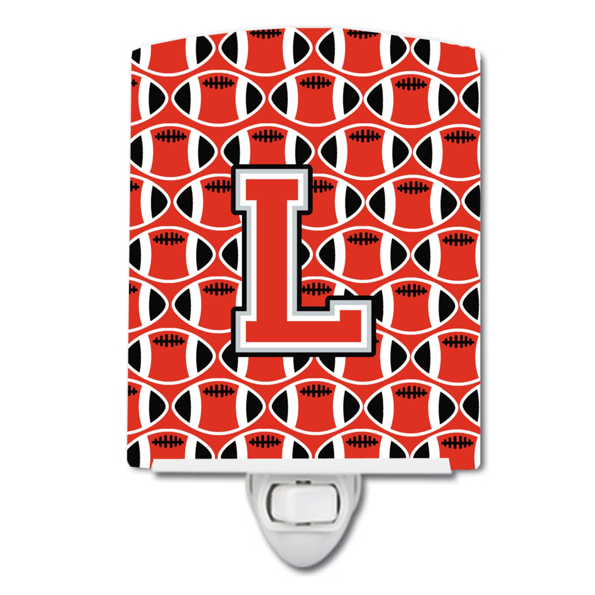  inchCarolines Treasures Letter L Football Scarlet and Grey Ceramic Night Light, 6x4, Multicolor inch