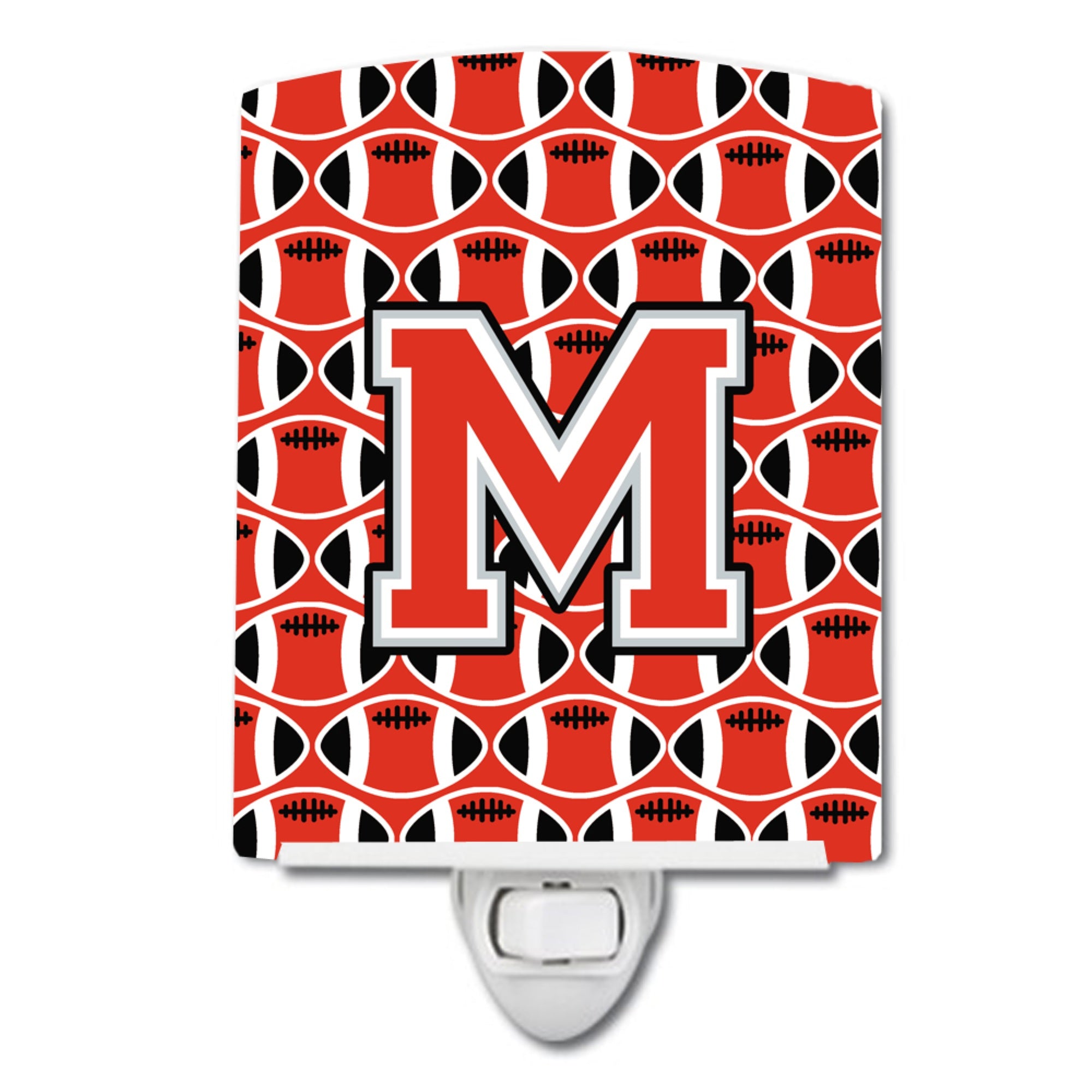  inchCarolines Treasures Letter M Football Scarlet and Grey Ceramic Night Light, 6x4, Multicolor inch