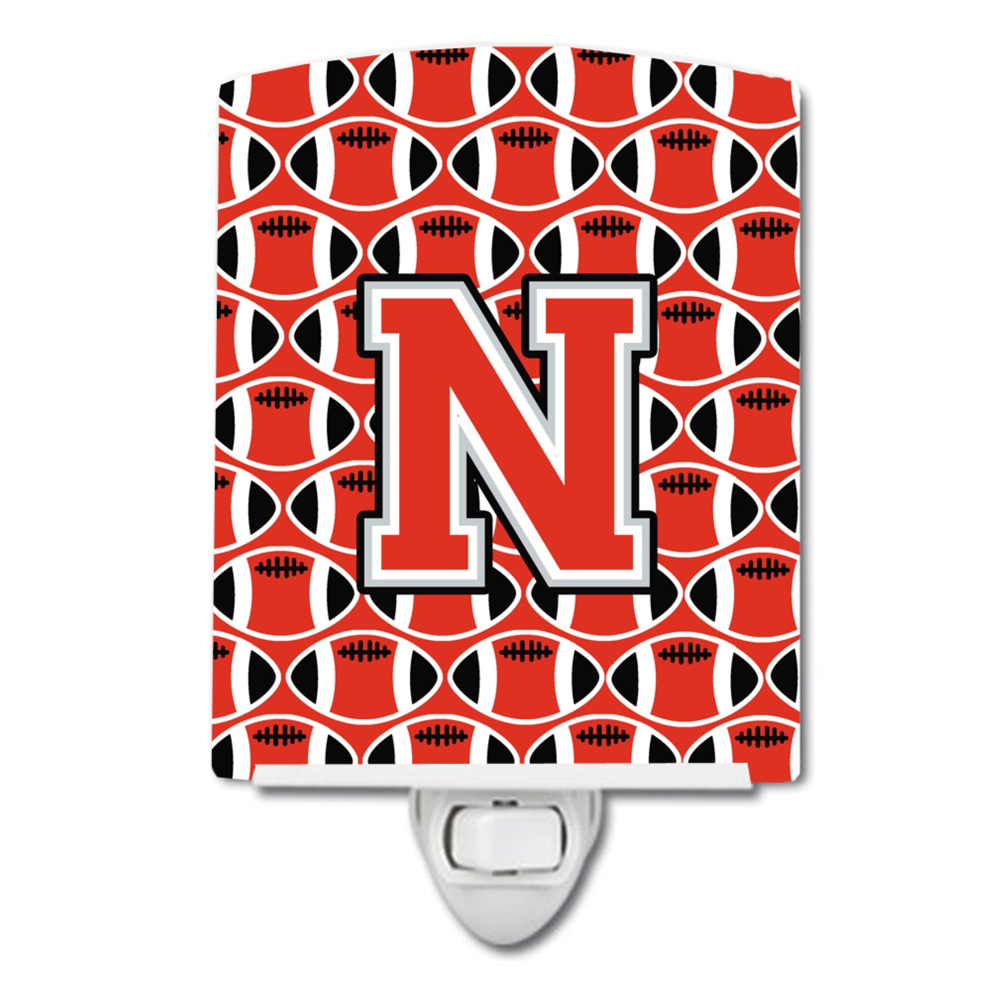  inchCarolines Treasures Letter N Football Scarlet and Grey Ceramic Night Light, 6x4, Multicolor inch
