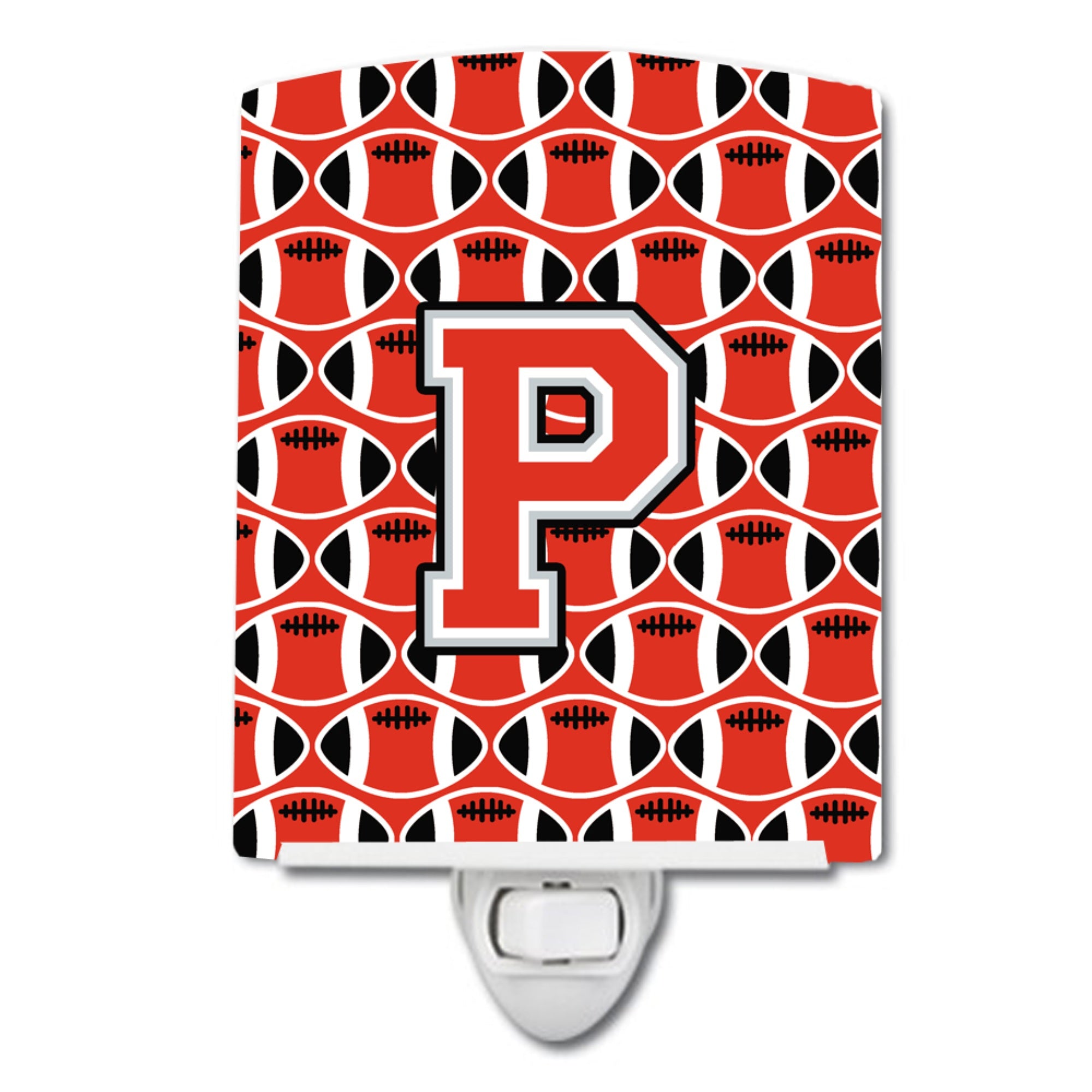  inchCarolines Treasures Letter P Football Scarlet and Grey Ceramic Night Light, 6x4, Multicolor inch