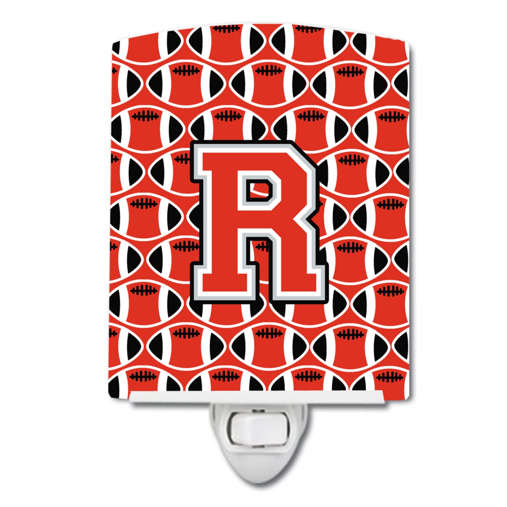  inchCarolines Treasures Letter R Football Scarlet and Grey Ceramic Night Light, 6x4, Multicolor inch