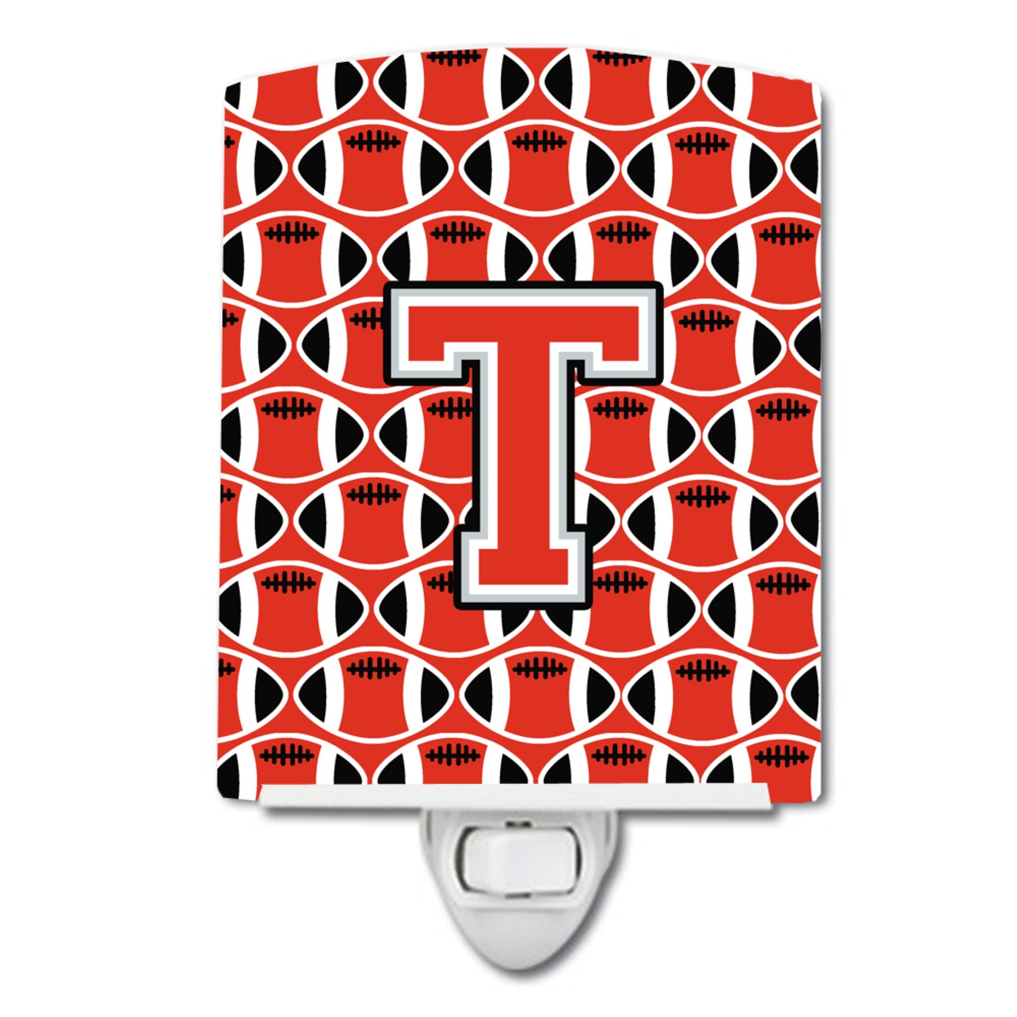  inchCarolines Treasures Letter T Football Scarlet and Grey Ceramic Night Light, 6x4, Multicolor inch