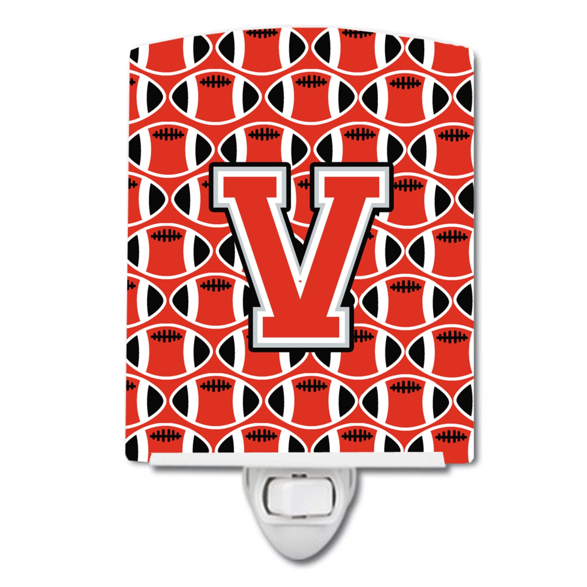  inchCarolines Treasures Letter V Football Scarlet and Grey Ceramic Night Light, 6x4, Multicolor inch