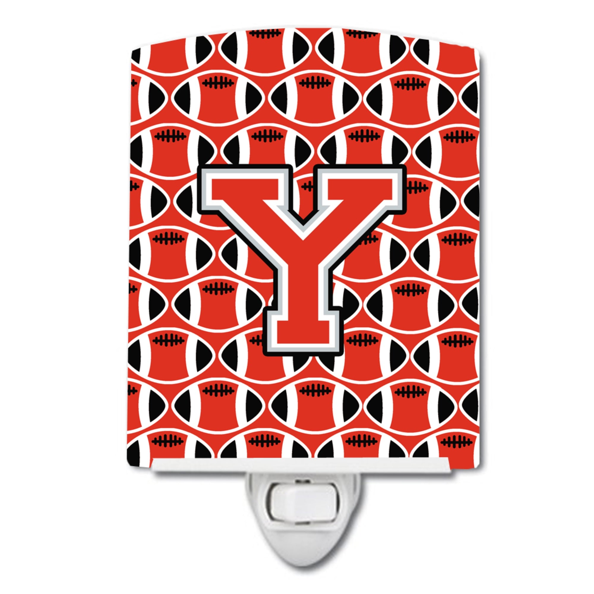 inchCarolines Treasures Letter Y Football Scarlet and Grey Ceramic Night Light, 6x4, Multicolor inch