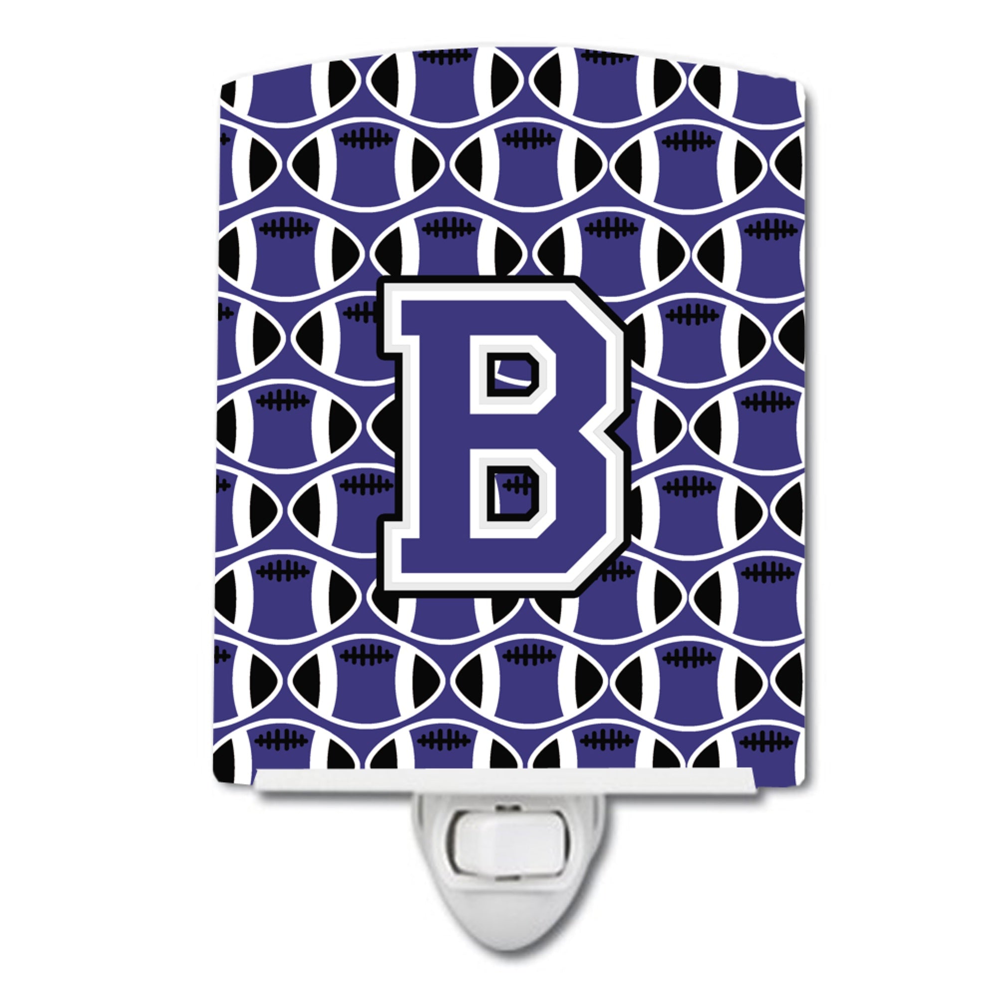  inchCarolines Treasures Letter B Football Purple and White Ceramic Night Light, 6x4, Multicolor inch