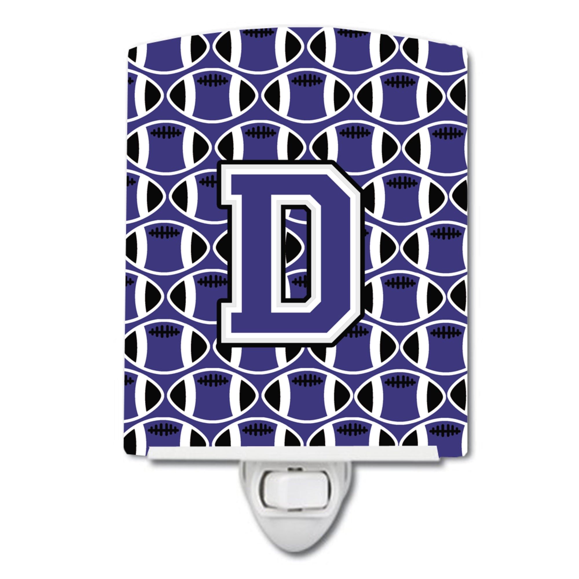  inchCarolines Treasures Letter D Football Purple and White Ceramic Night Light, 6x4, Multicolor inch