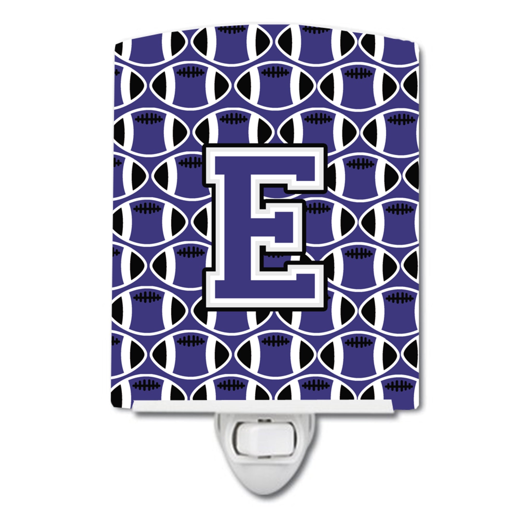  inchCarolines Treasures Letter E Football Purple and White Ceramic Night Light, 6x4, Multicolor inch