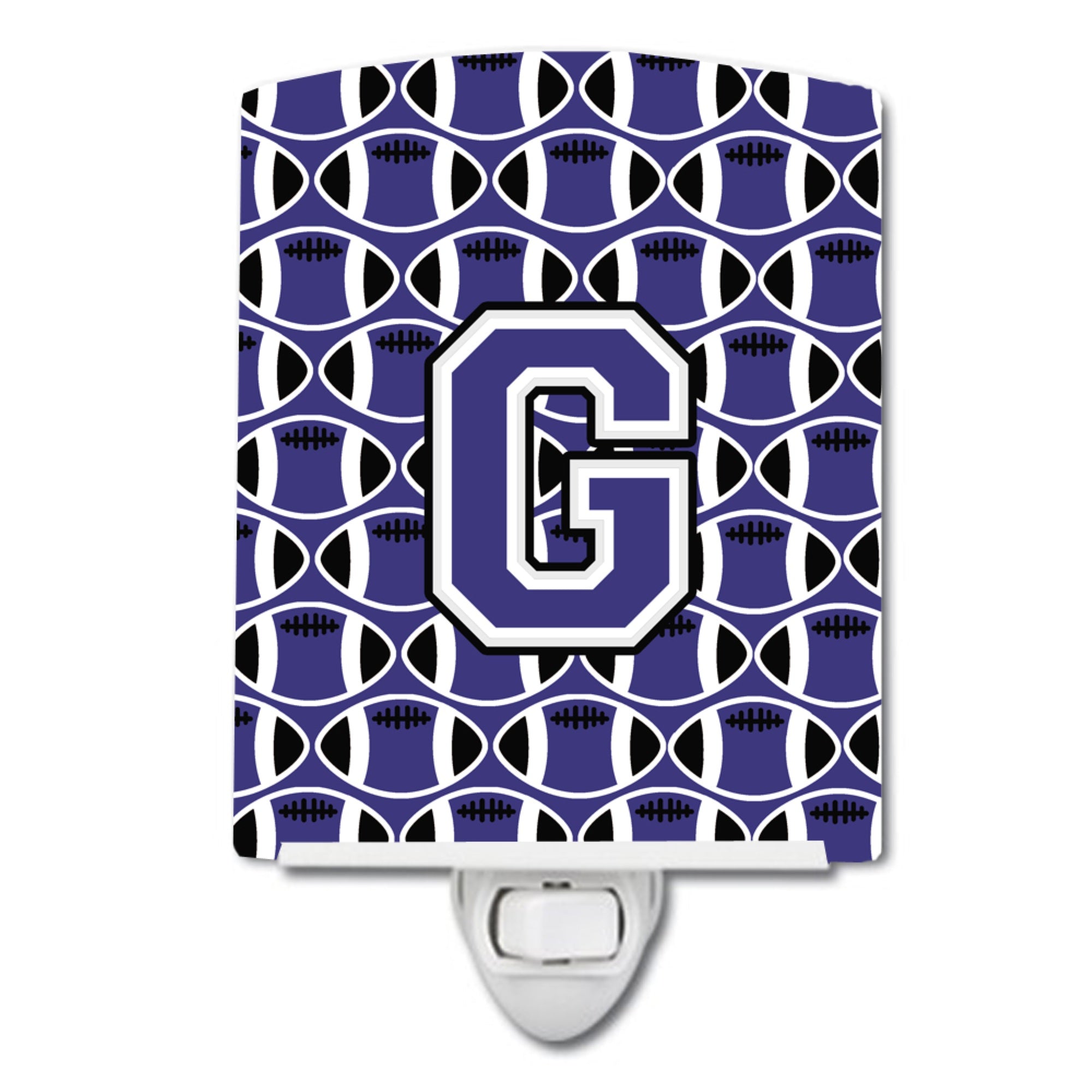  inchCarolines Treasures Letter G Football Purple and White Ceramic Night Light, 6x4, Multicolor inch