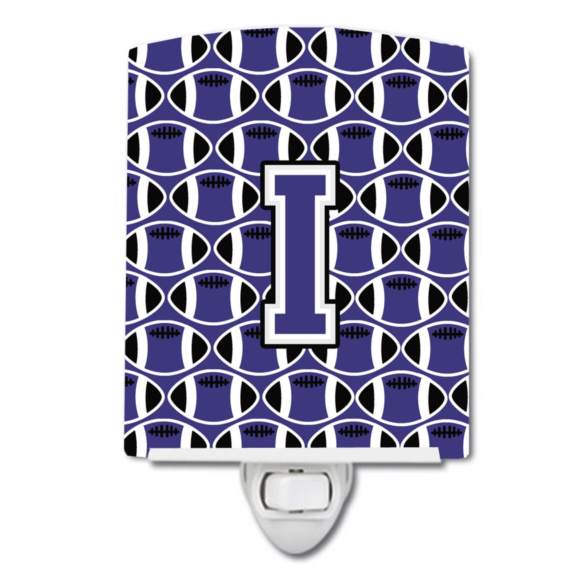  inchCarolines Treasures Letter I Football Purple and White Ceramic Night Light, 6x4, Multicolor inch